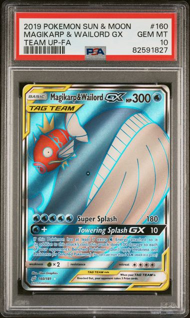 Pokemon - 2019 Magikarp & Wailord Gx Team Up-Fa #160 Sun & Moon Team Up PSA 10