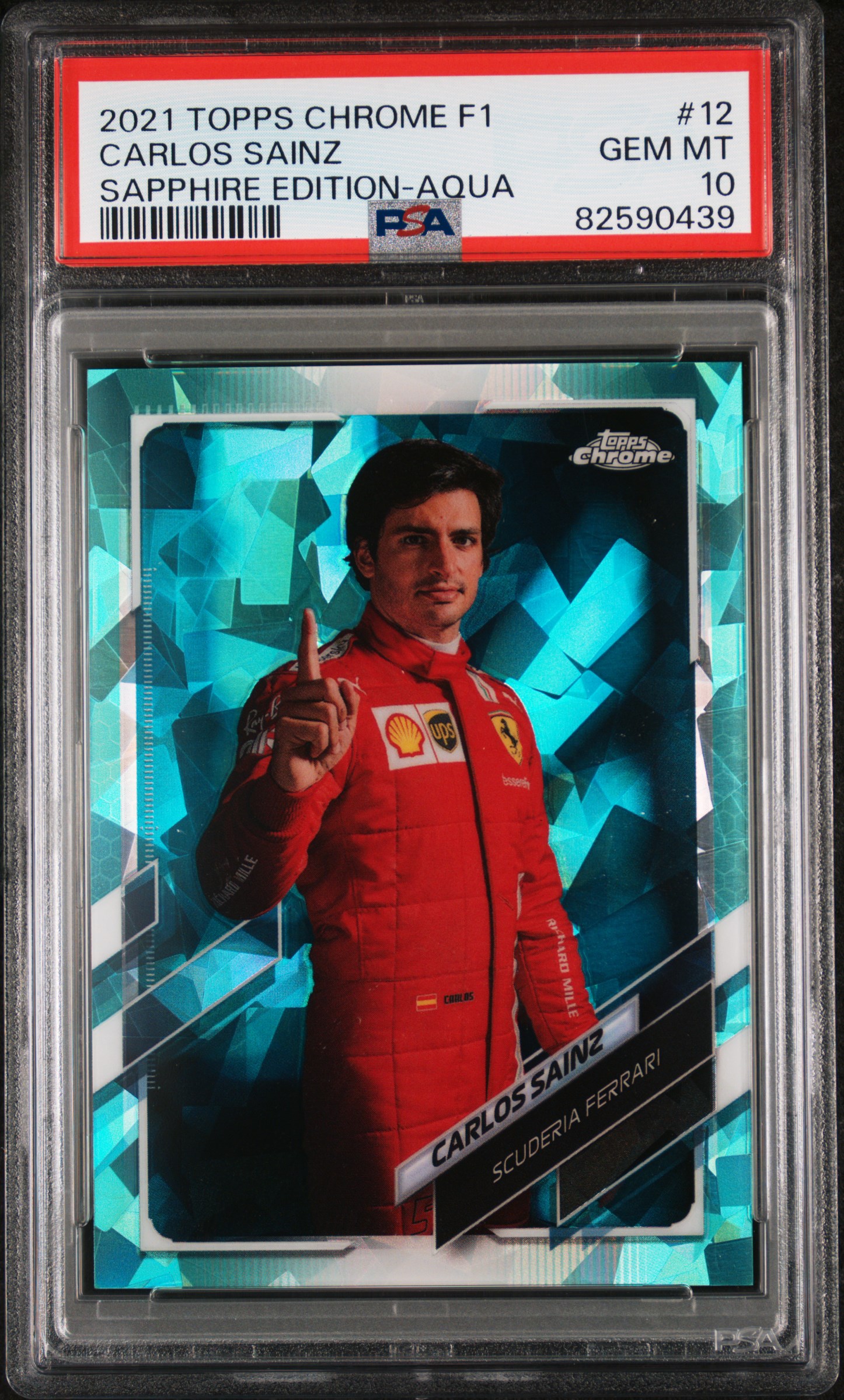 2021 Topps Chrome Formula 1 Sapphire Edition Aqua #12 Carlos Sainz (#91/99) – PSA GEM MT 10