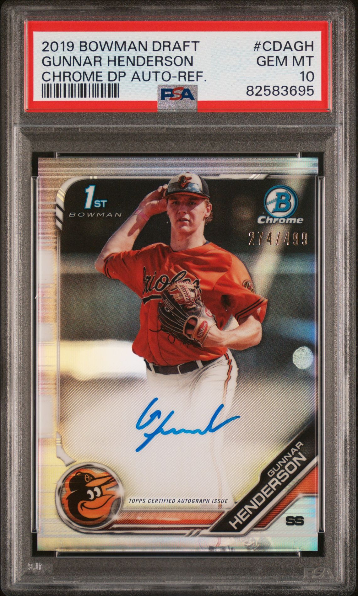 2019 Bowman BOWMAN DRAFT CHROME DRAFT PICKS AUTOGRAPH CHROME DP AUTO-REF. #CDAGH Gunnar Henderson front