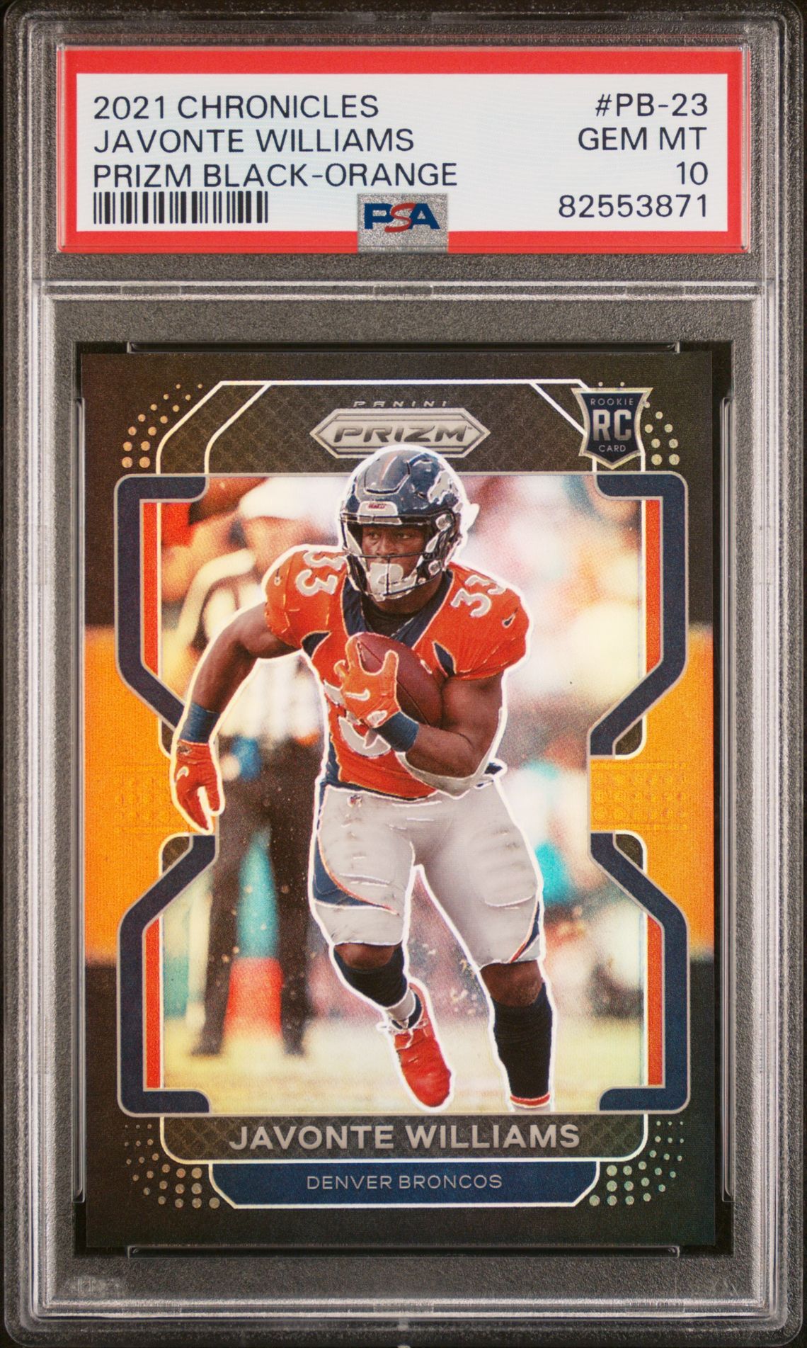 2021 Panini Chronicles Prizm Black Javonte Williams #Pb-23 (Prizm Black-Orange) Gem Mt 10 front