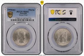 1954(m) Florin Royal Visit KM-55  Ag MS61