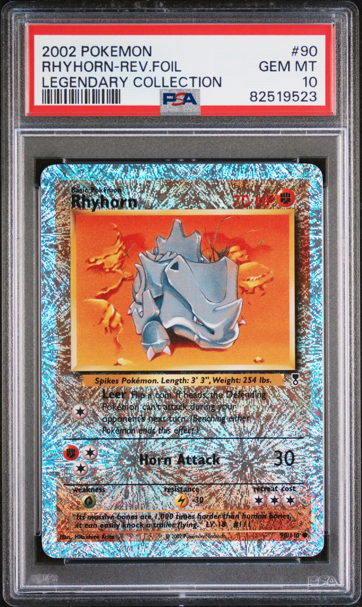 2002 Pokemon Legendary Collection 90 Rhyhorn-Reverse Foil – PSA GEM MT 10