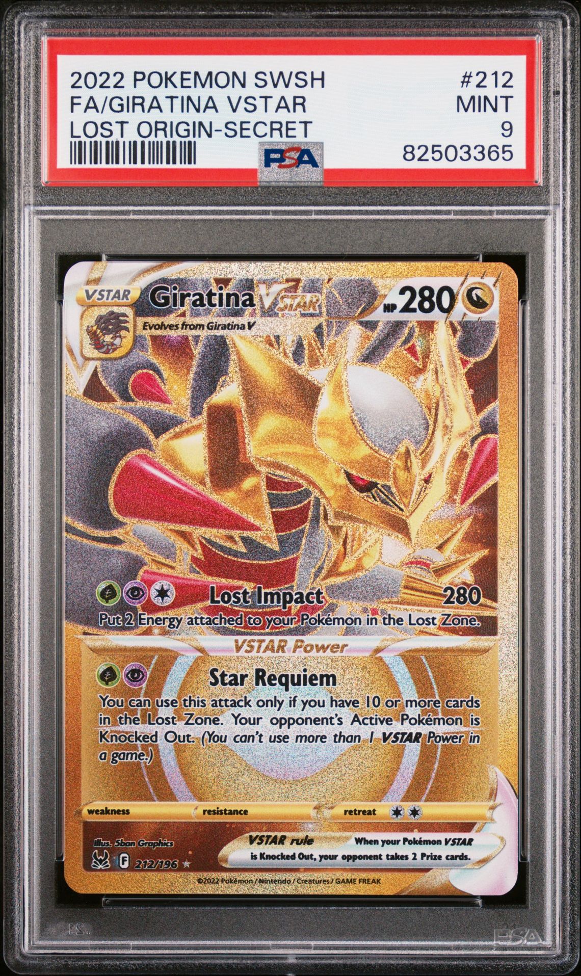 2022 Pokemon Sword & Shield Lost Origin Fa/Giratina Vstar #212 (Lost Origin-Secret) Mint 9 front