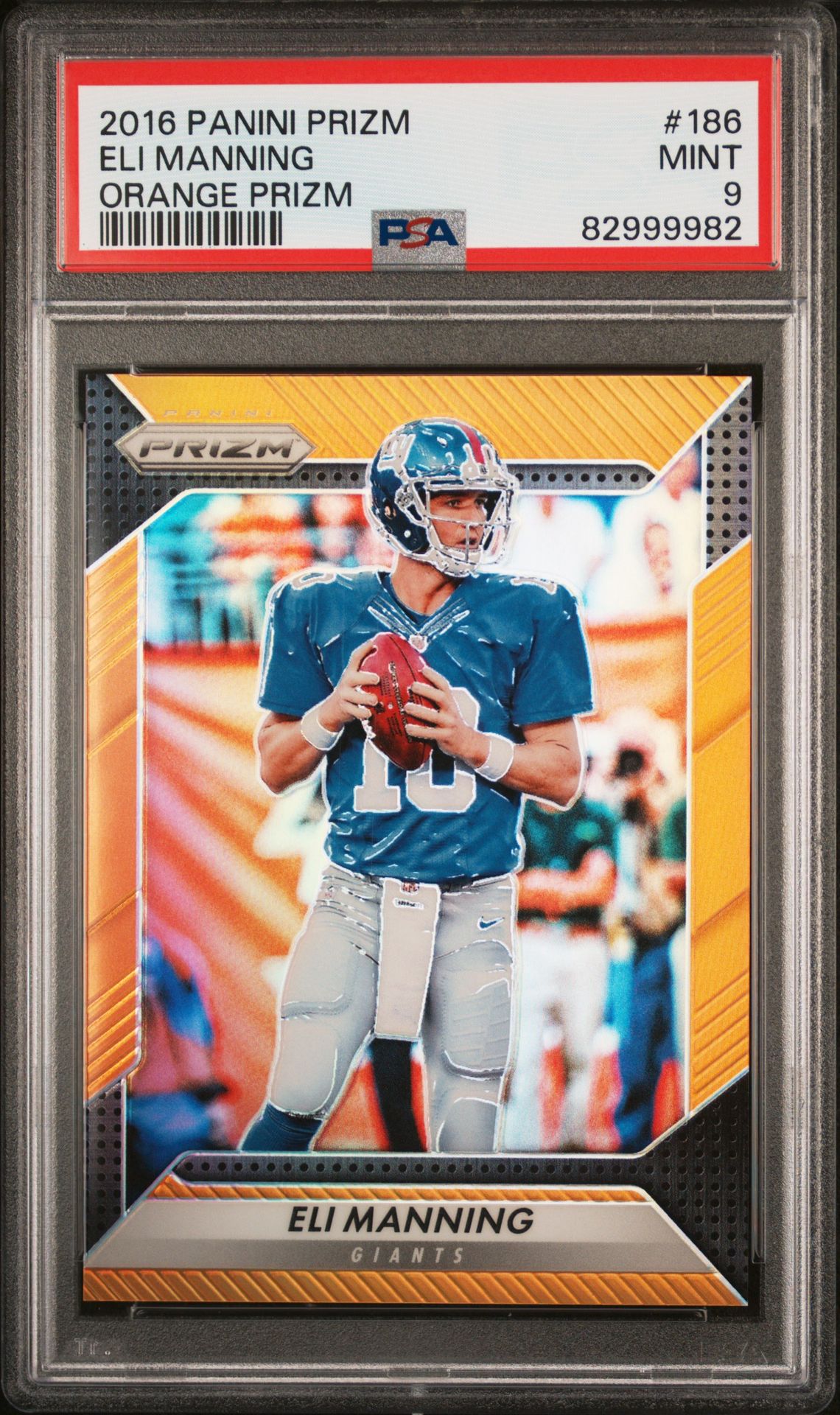 2016 Panini Prizm Eli Manning #186 (Orange Prizm) Mint 9 front