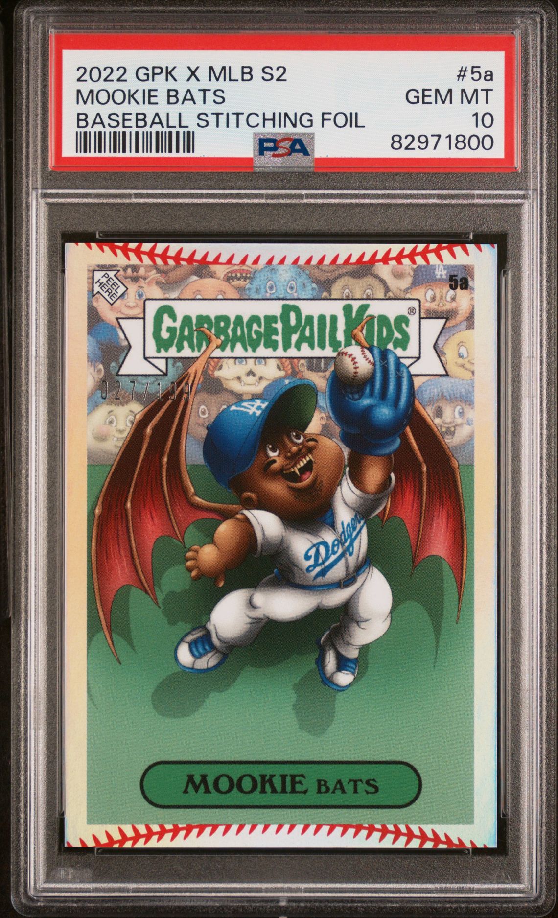 2022 Topps TOPPS GARBAGE PAIL KIDS GPK X MLB SERIES 2 ALEX PARDEE BASEBALL STITCHING FOIL #5A Mookie Bats front