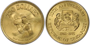 1975 $250 10th Anniversary Au MS65