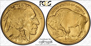 2007 $50 American Buffalo .9999 Fine Gold MS70