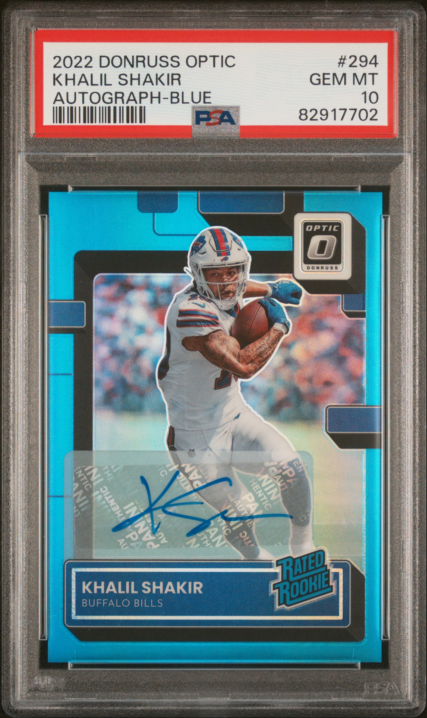 2022 Panini Donruss Optic Autograph-Blue #294 Khalil Shakir (#60/99) – PSA GEM MT 10