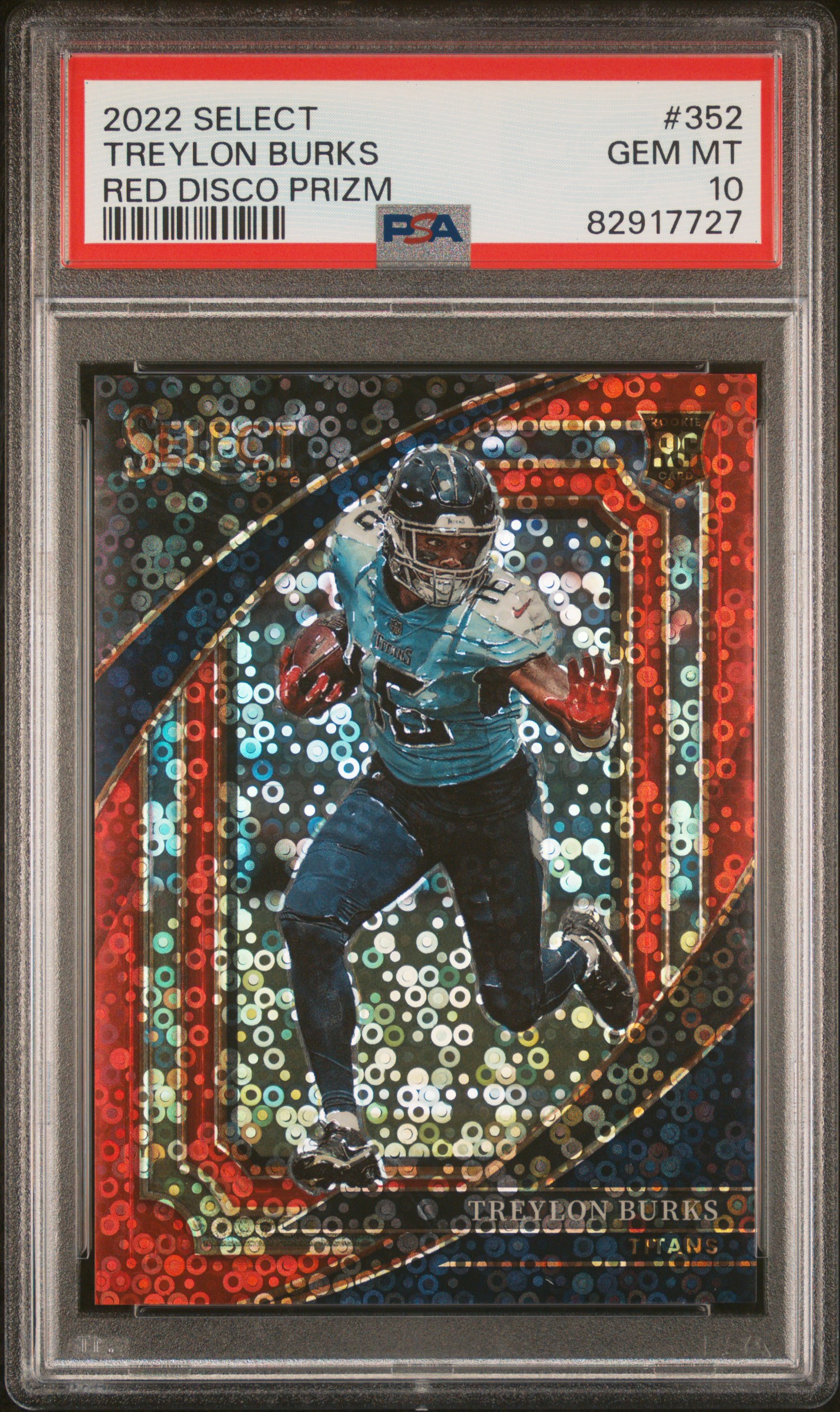 2022 Panini Select Red Disco Prizm #352 Treylon Burks (#44/49) – PSA GEM MT 10