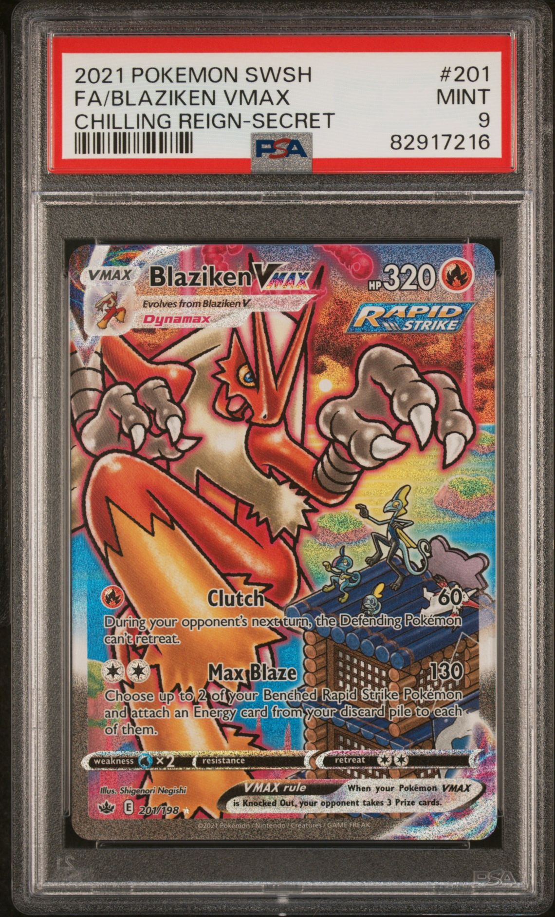 2021 Pokemon Sword & Shield Chilling Reign Fa/Blaziken Vmax #201 (Chilling Reign-Secret) Mint 9 front