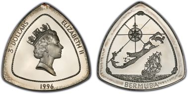 1996 $3 Bermuda Triangle Ag PR68DCAM