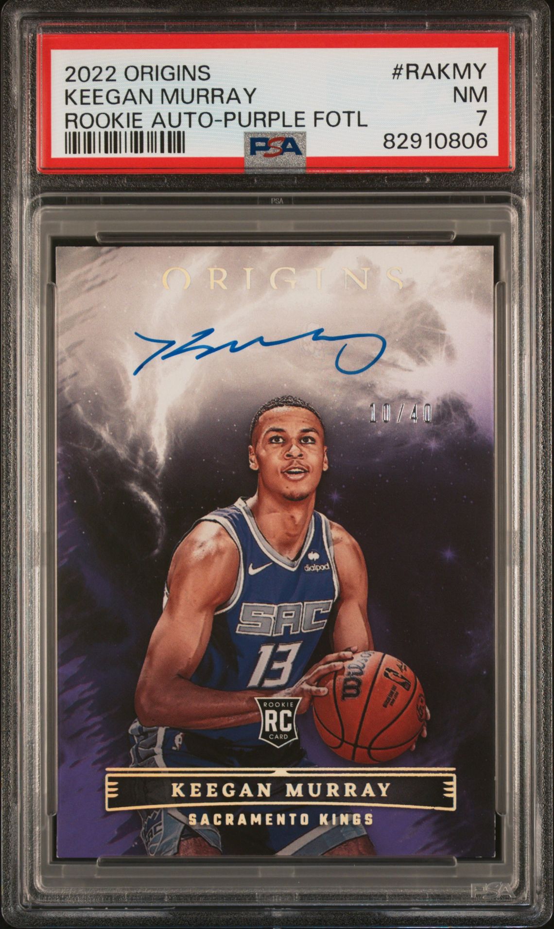 2022 Panini Origins Rookie Autographs Keegan Murray #Rakmy (Rookie Auto-Purple Fotl) Nm 7 front