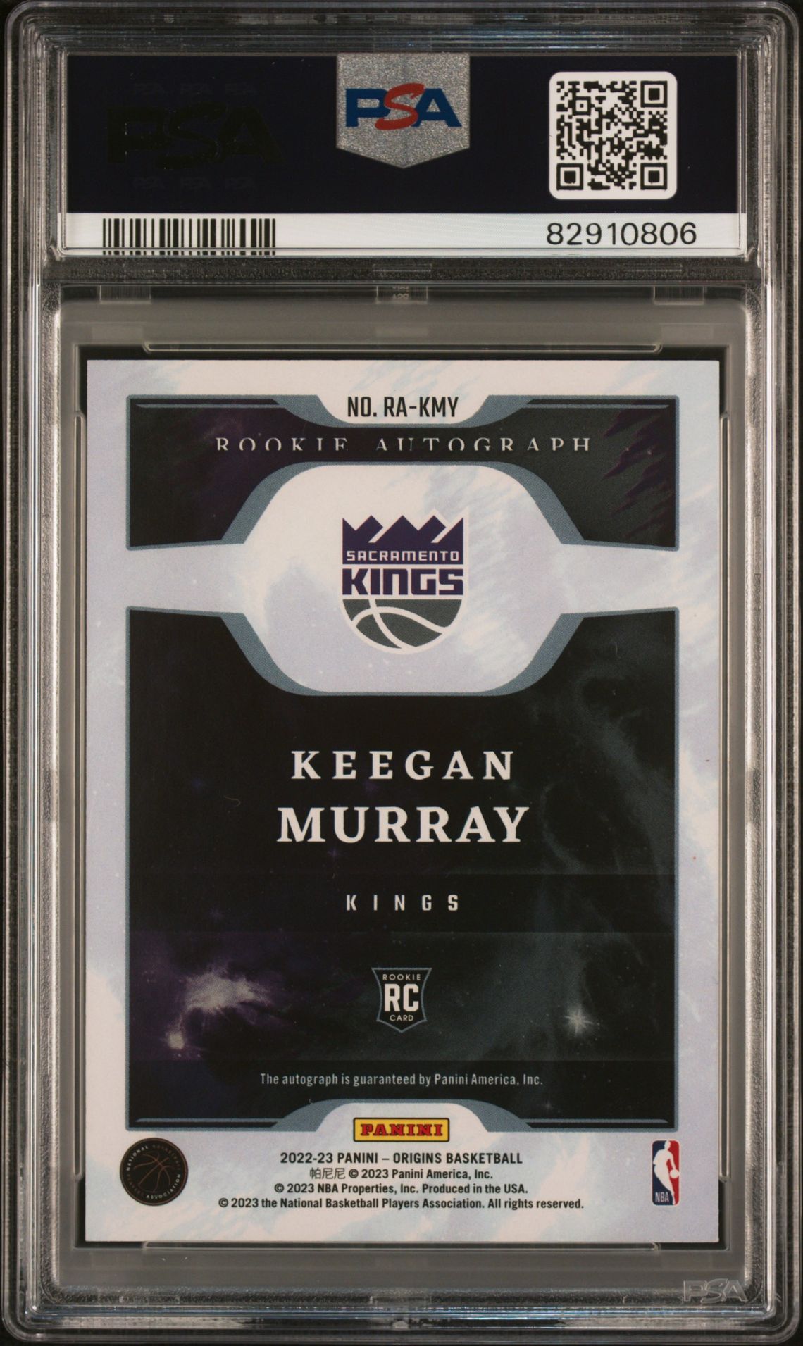 2022 Panini Origins Rookie Autographs Keegan Murray #Rakmy (Rookie Auto-Purple Fotl) Nm 7 back