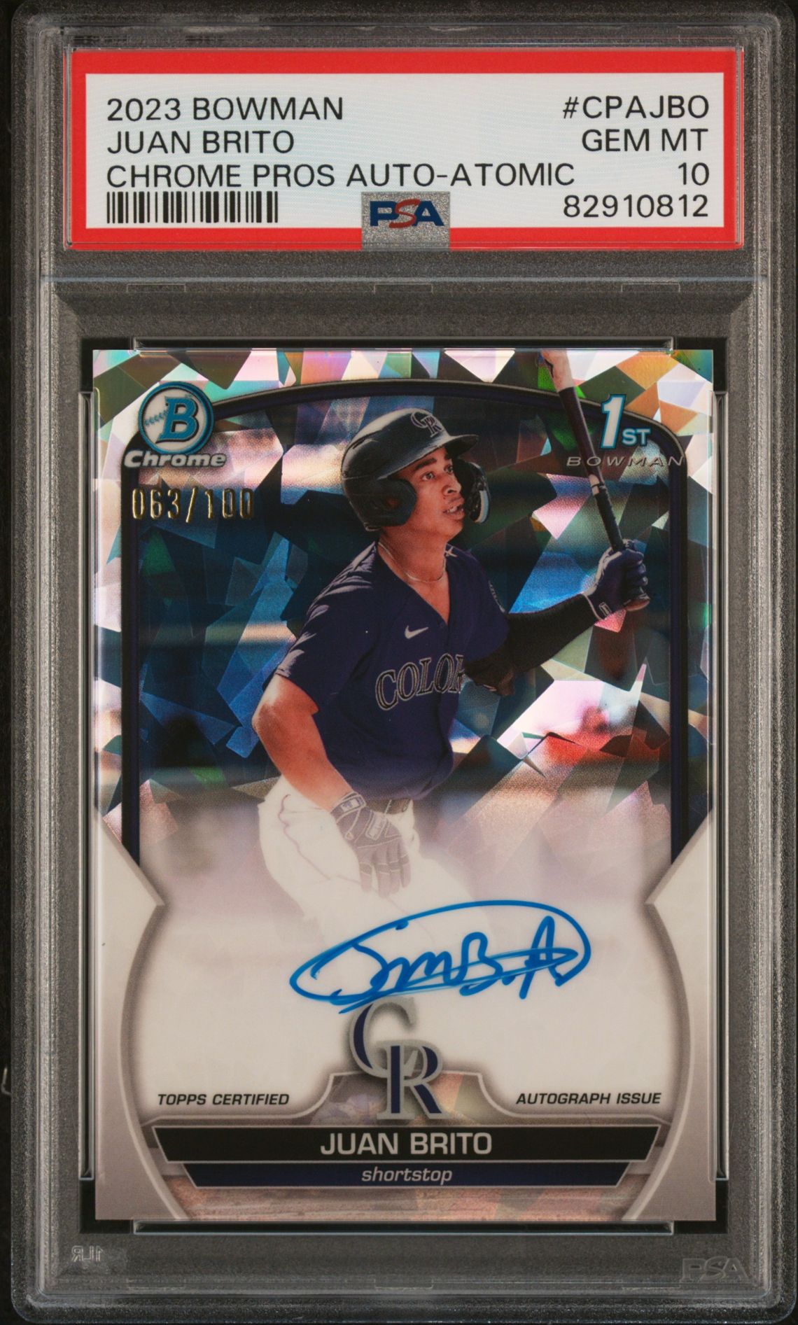 2023 Bowman Chrome Prospect Autographs Juan Brito #Cpajbo (Chrome Pros Au-Atomic Ref) Gem Mt 10 front