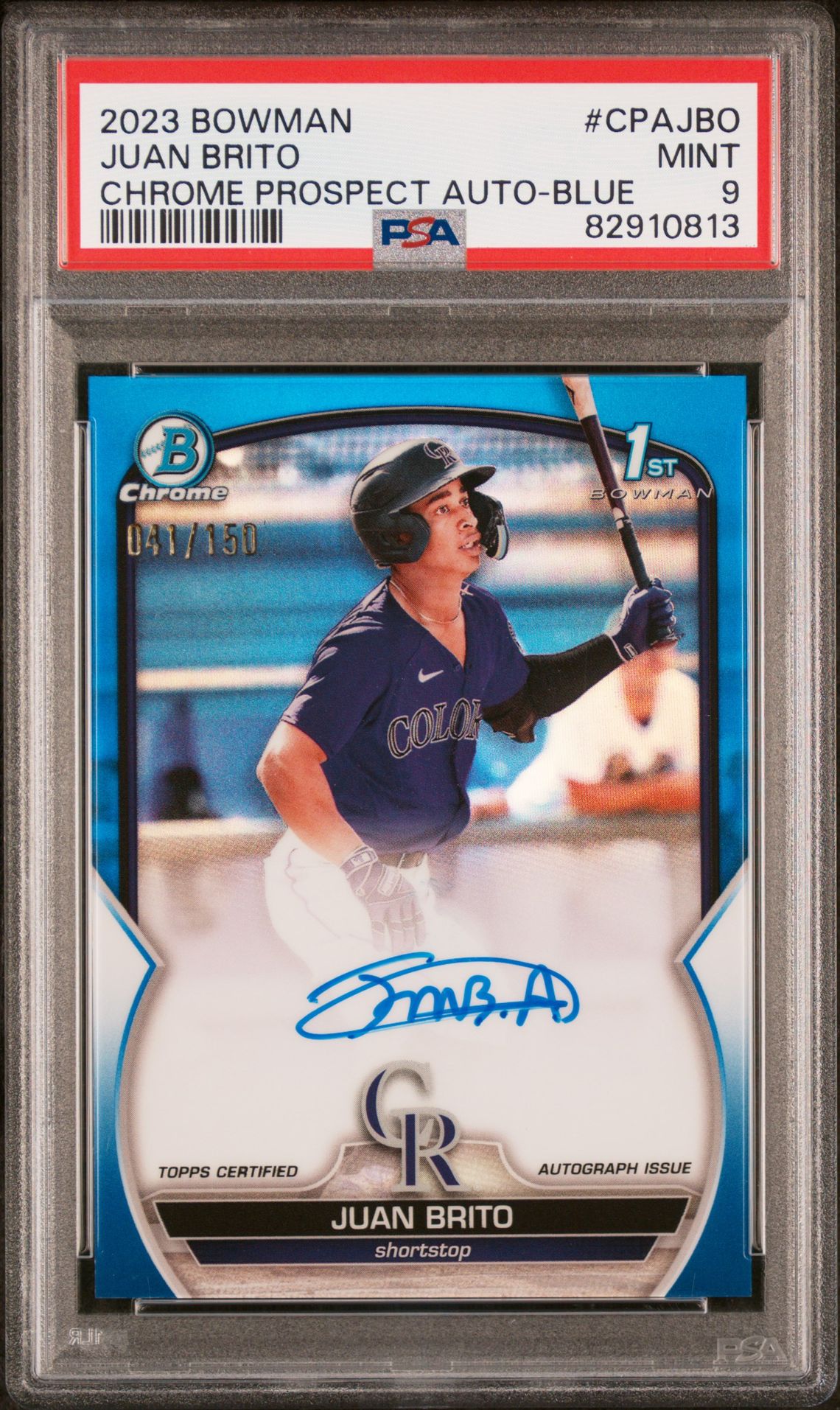 2023 Bowman Chrome Prospect Autographs Juan Brito #Cpajbo (Chr Prospect Auto-Blue Ref) Mint 9 front