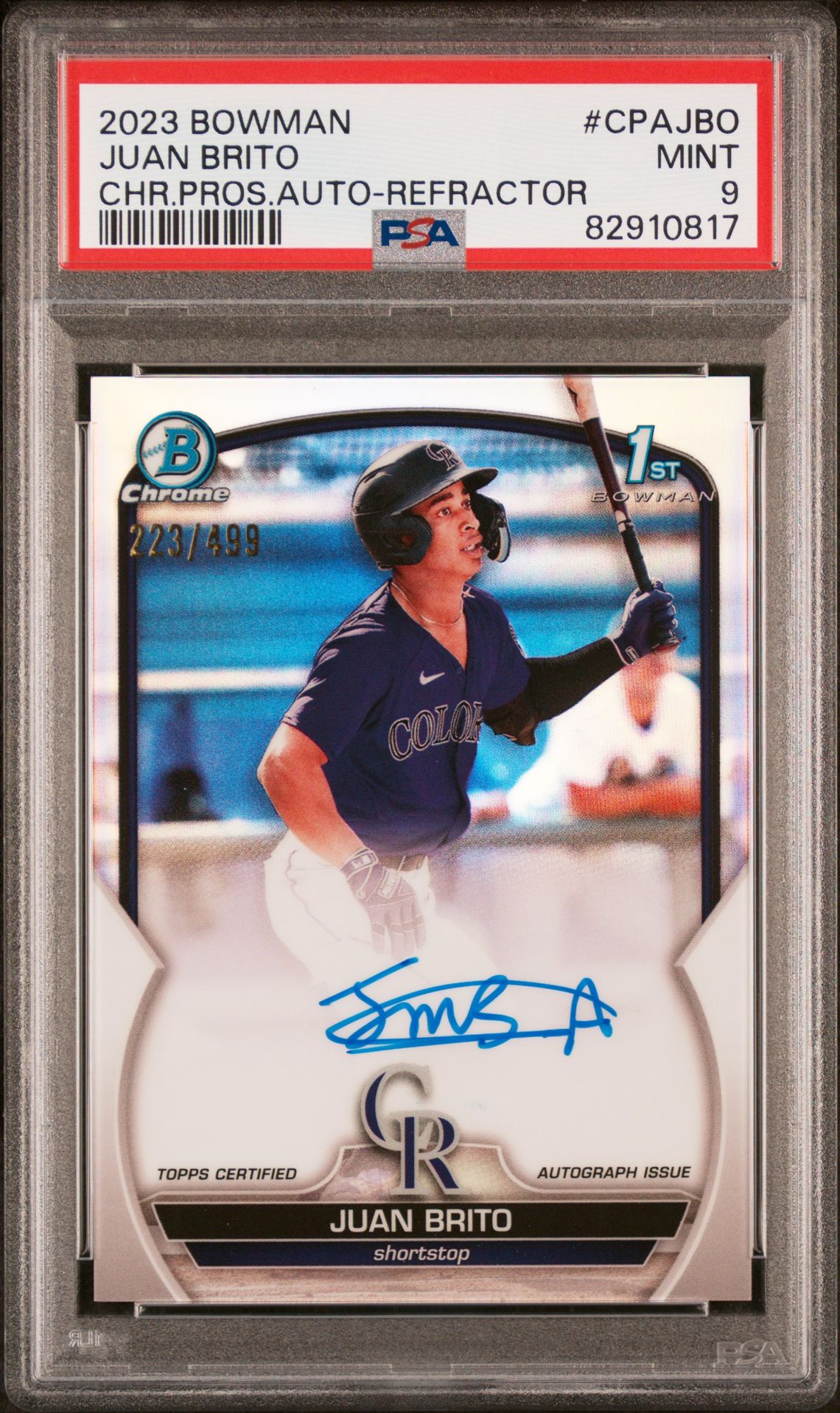 2023 Bowman Chrome Prospect Autographs Juan Brito #Cpajbo (Chr Pros Auto-Refractor) Mint 9 front
