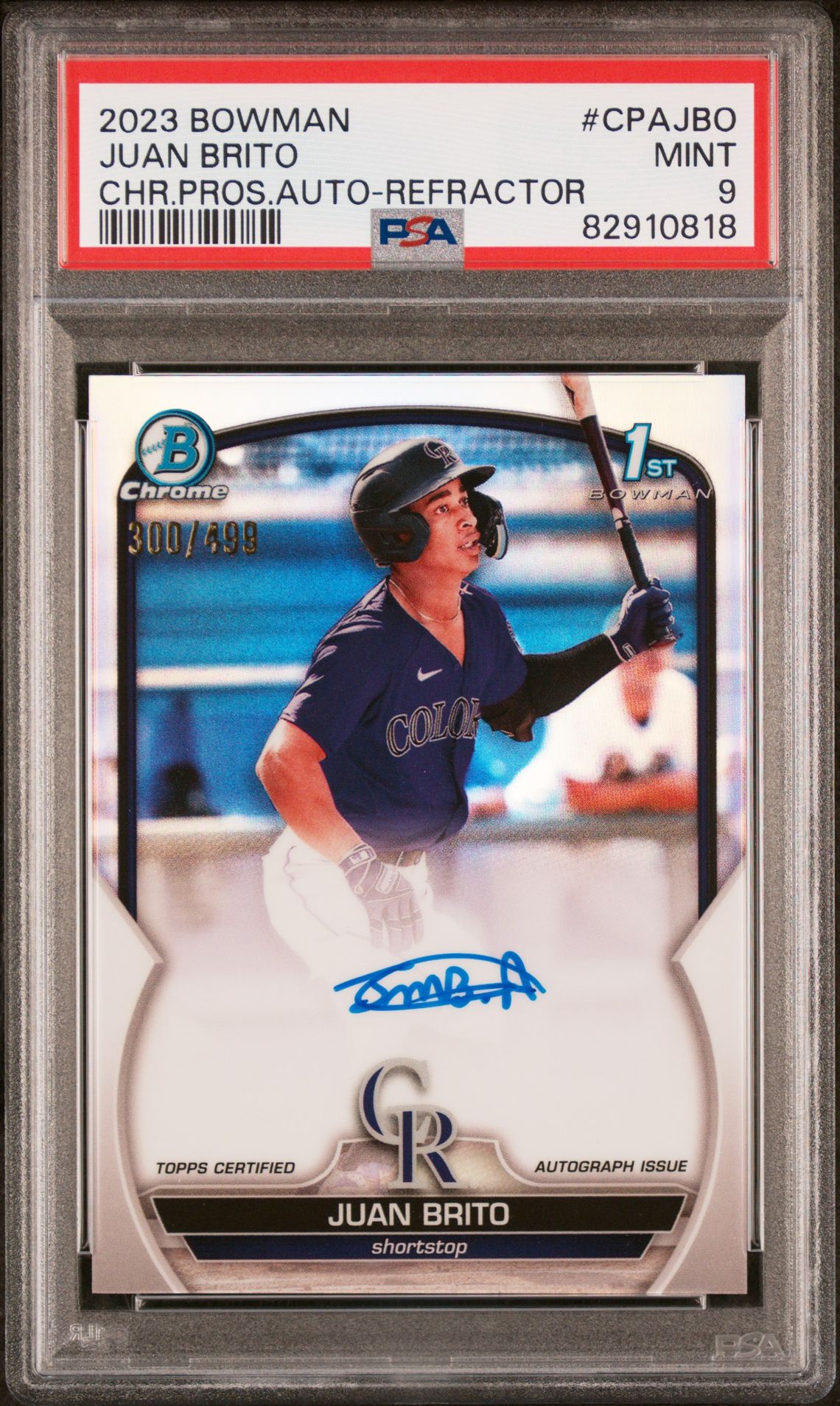 2023 Bowman Chrome Prospect Autographs Juan Brito #Cpajbo (Chr Pros Auto-Refractor) Mint 9 front