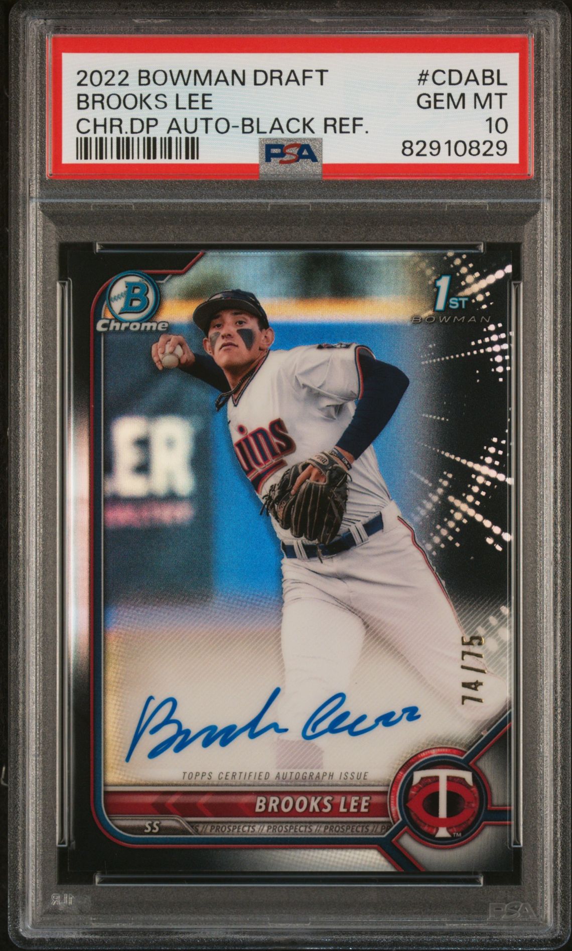2022 Bowman Draft Chrome Draft Pick Autographs Brooks Lee #Cdabl (Chr.dp Auto-Black Ref.) Gem Mt 10 front