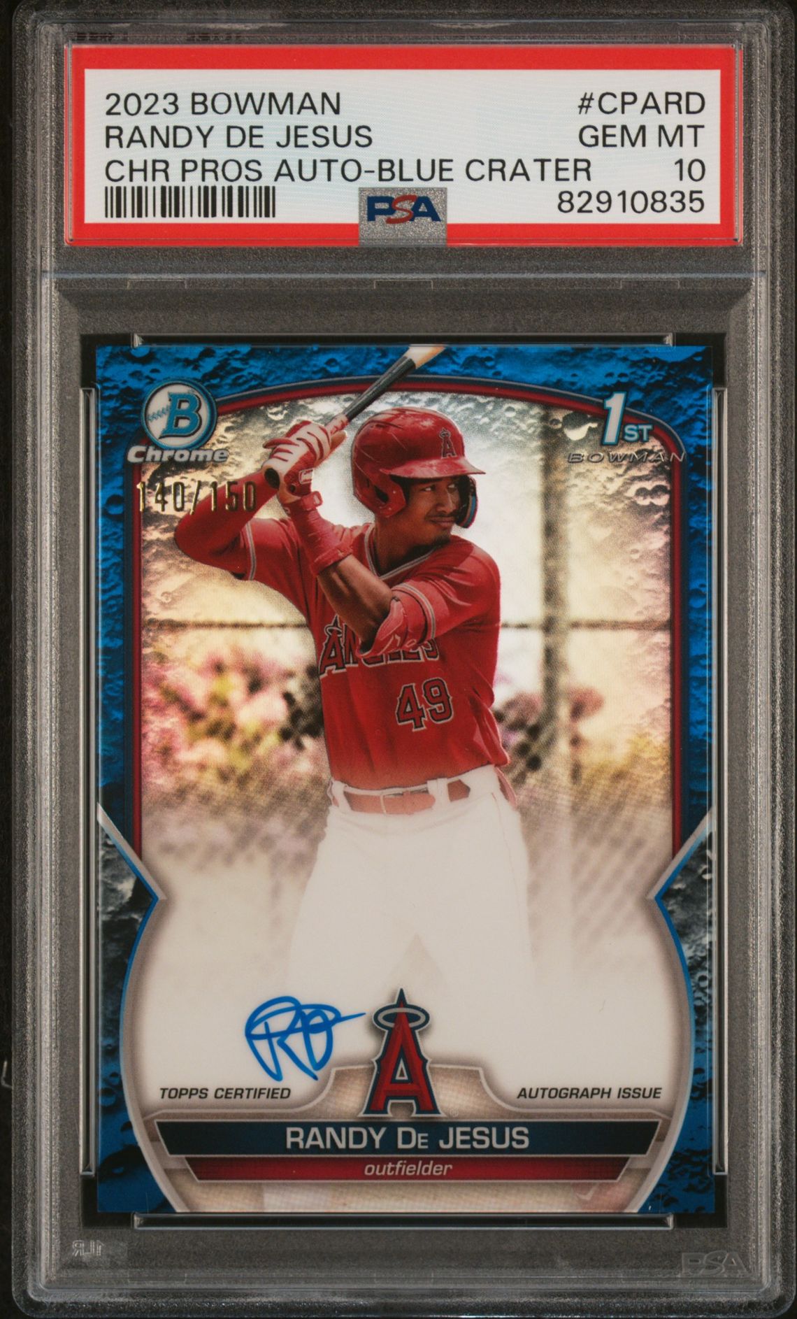 2023 Bowman Chrome Prospect Autographs Randy De Jesus #Cpard (Chr Pros Au-Blue Crater Ref) Gem Mt 10 front