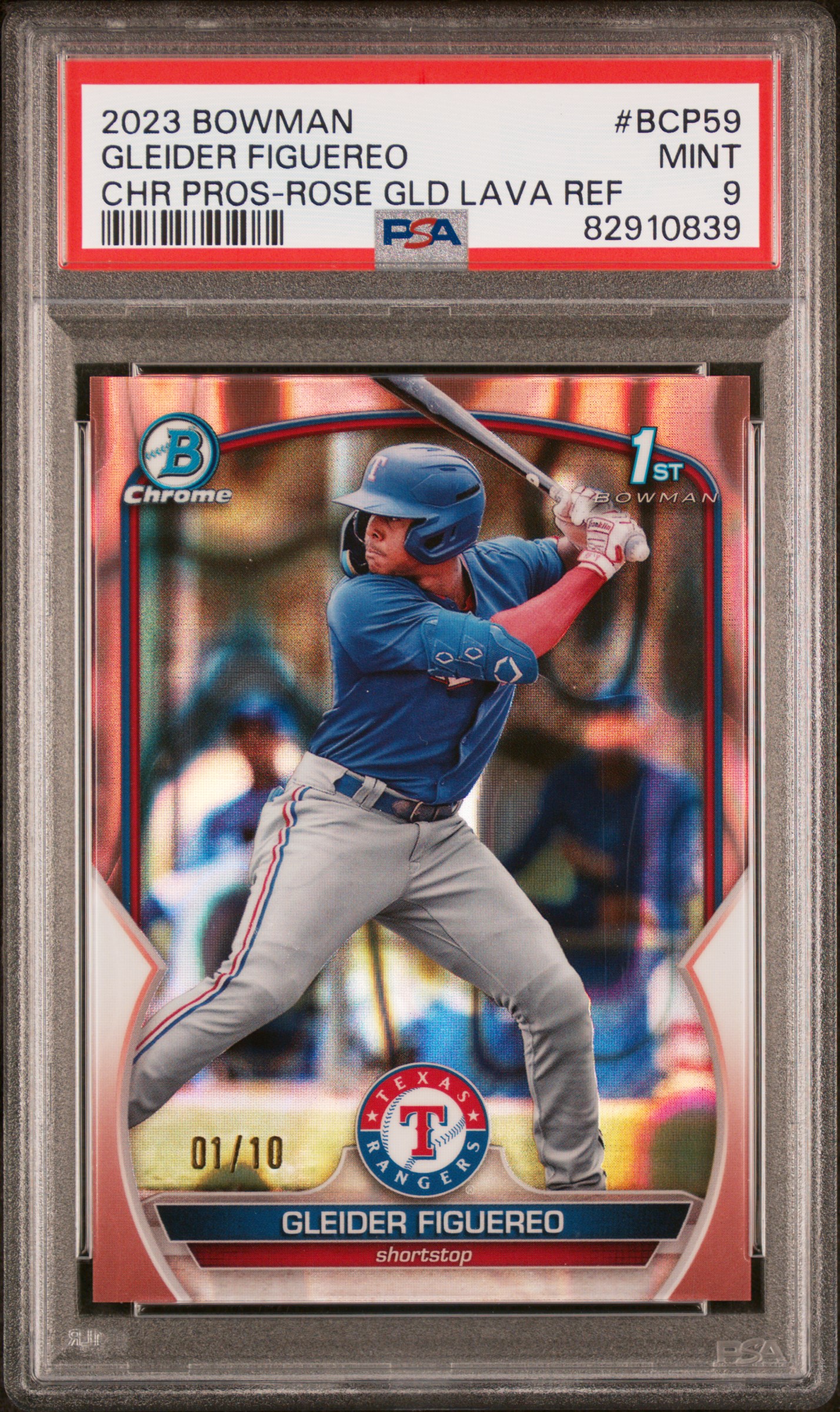 2023 Bowman Chrome Prospects Gleider Figuereo #Bcp59 (Chr Pros-Rose Gold Lava) Mint 9 front