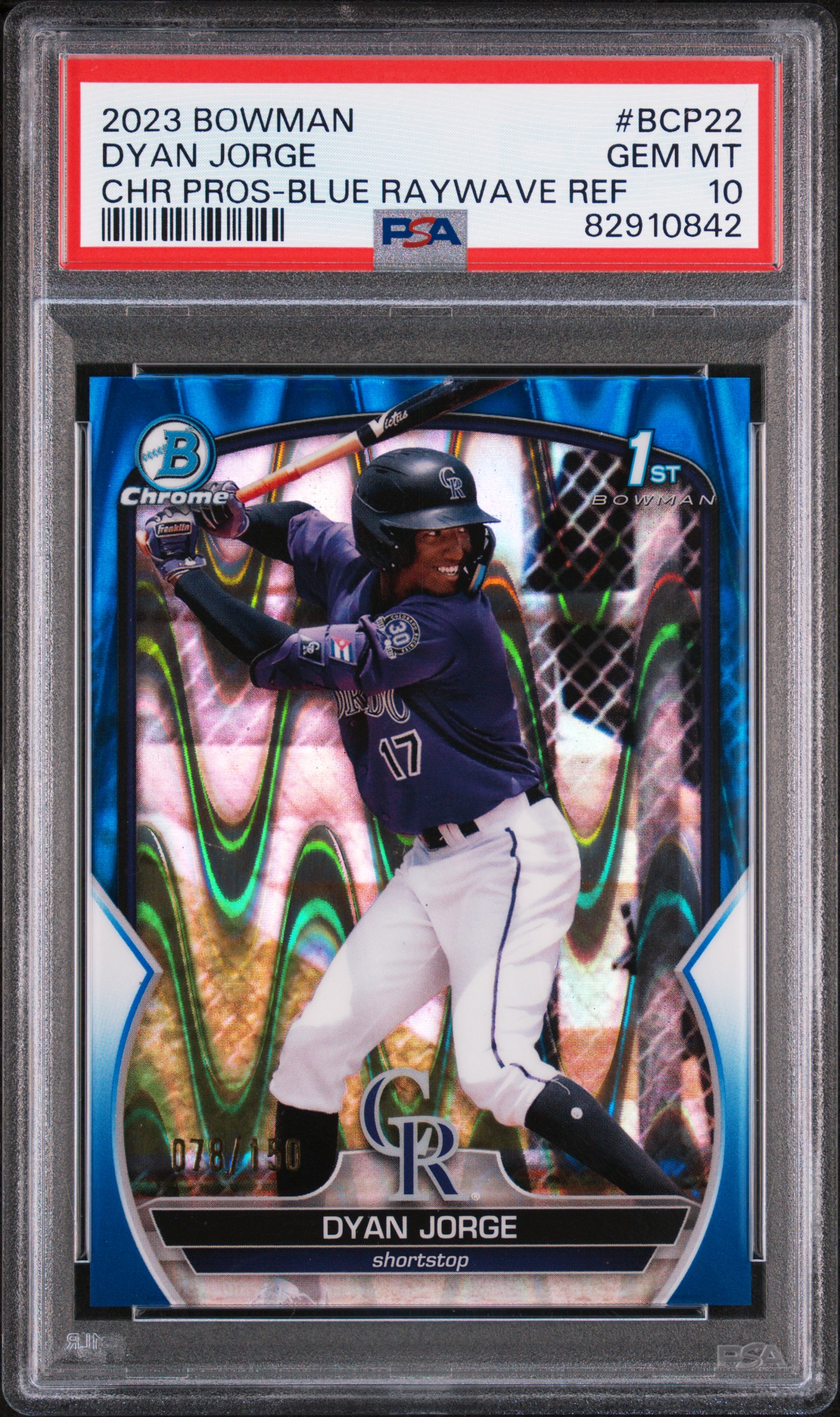 2023 Bowman Chrome Prospects Dyan Jorge #Bcp22 (Chrome Pros-Blue Raywave) Gem Mt 10 front