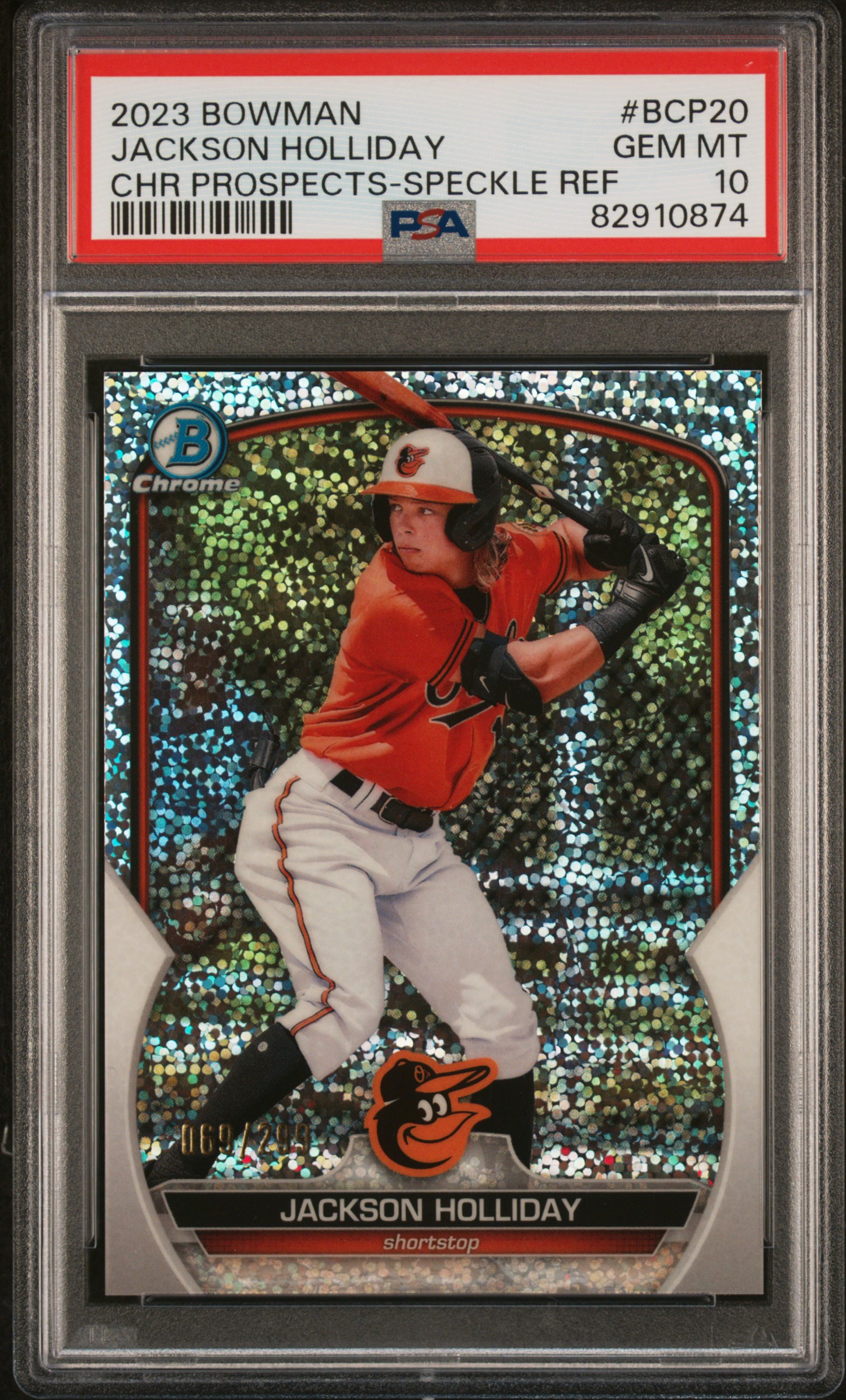 2023 Bowman Chrome Prospects Jackson Holliday #Bcp20 (Chr Prospects-Speckle Ref) Gem Mt 10 front