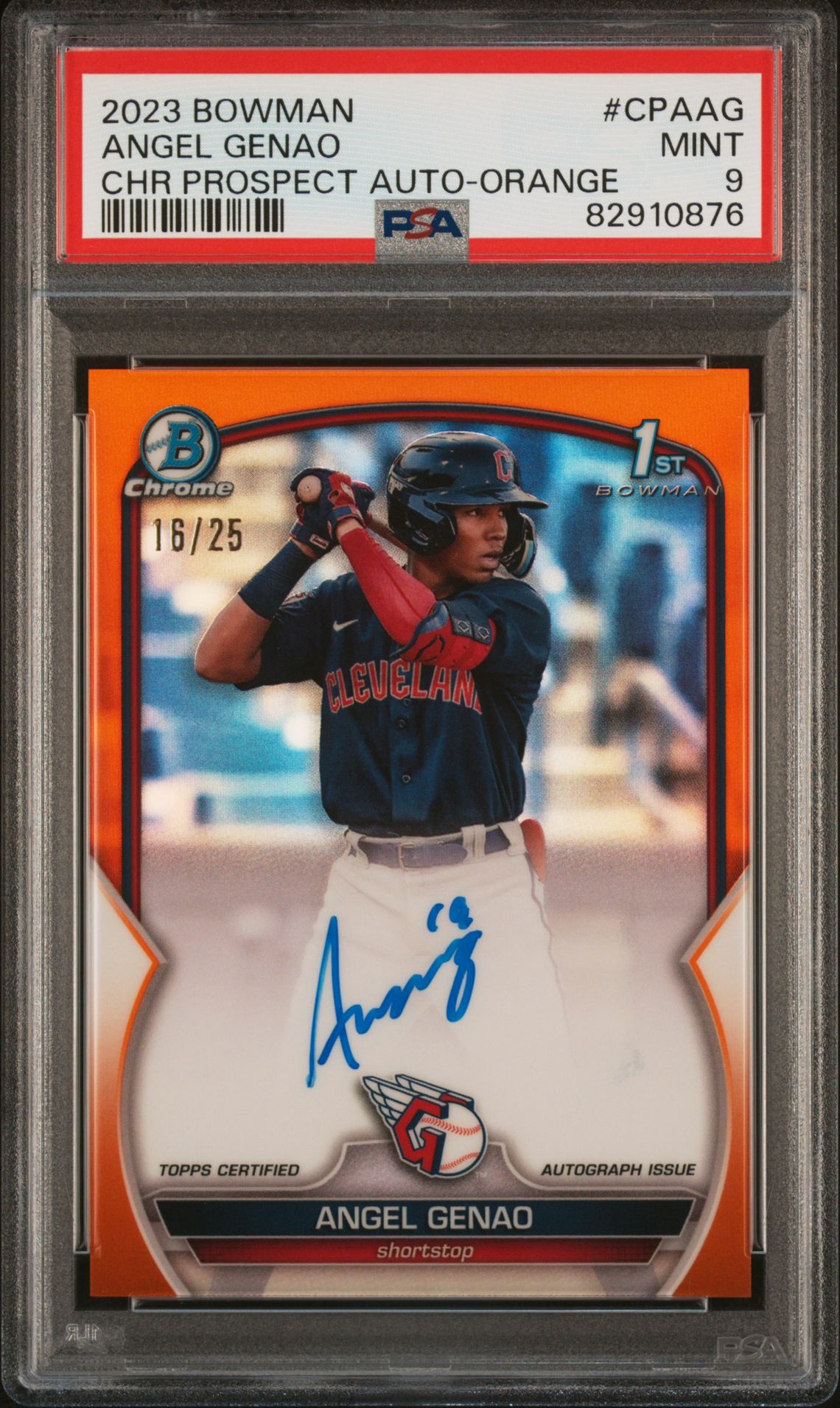 2023 Bowman Chrome Prospect Autographs Angel Genao #Cpaag (Chr Prospect Au-Orange Ref) Mint 9 front