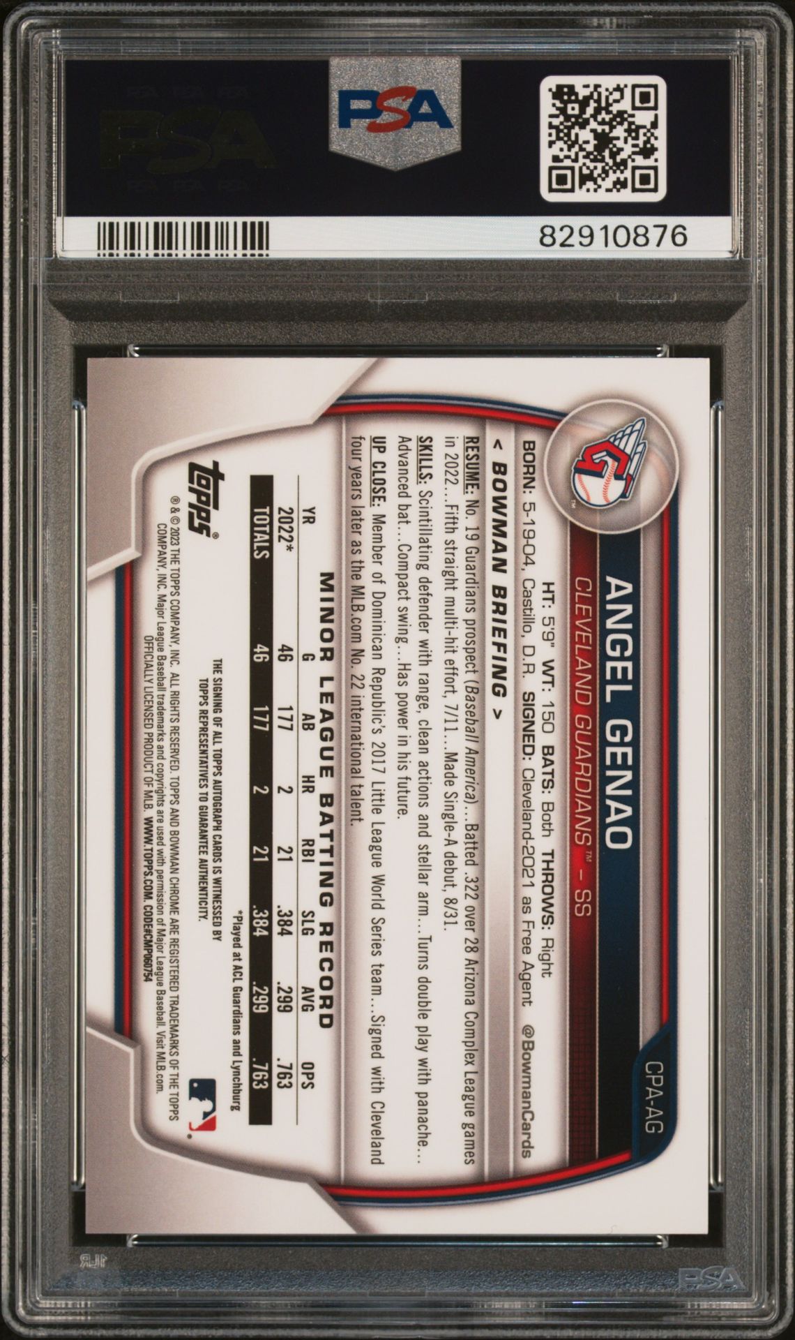 2023 Bowman Chrome Prospect Autographs Angel Genao #Cpaag (Chr Prospect Au-Orange Ref) Mint 9 back