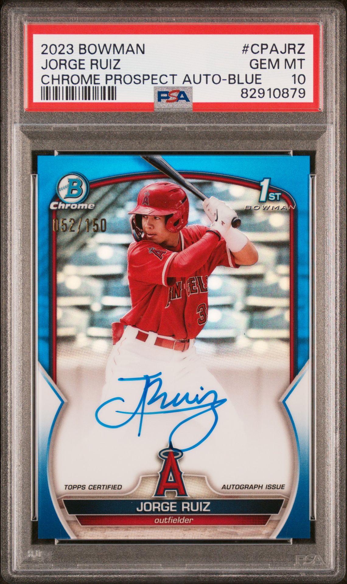 2023 Bowman Chrome Prospect Autographs Jorge Ruiz #Cpajrz (Chr Prospect Auto-Blue Ref) Gem Mt 10 front