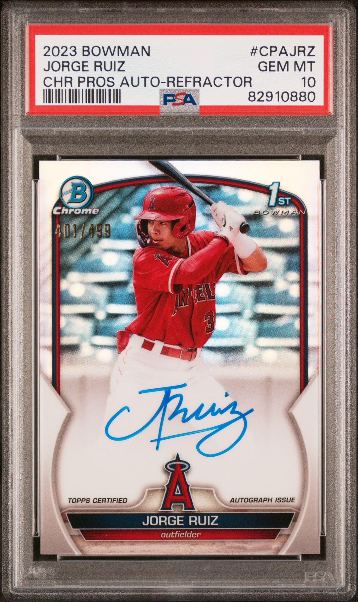 2023 Bowman Chrome Prospect Autographs Jorge Ruiz #Cpajrz (Chr Pros Auto-Refractor) Gem Mt 10 front