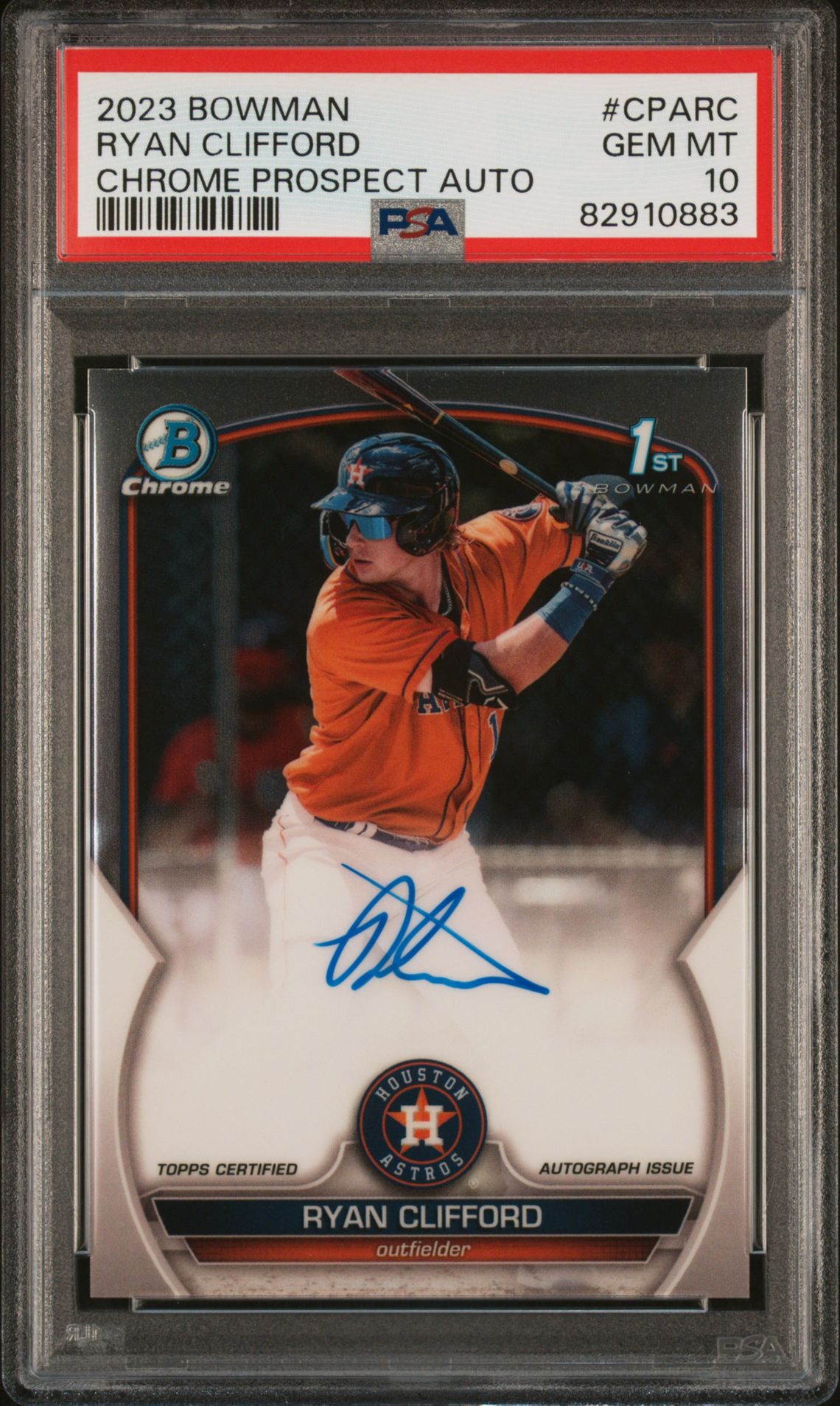 2023 Bowman Chrome Prospect Autographs Ryan Clifford #Cparc (Chrome Prospect Auto) Gem Mt 10 front view - PSA graded GEM MT 10