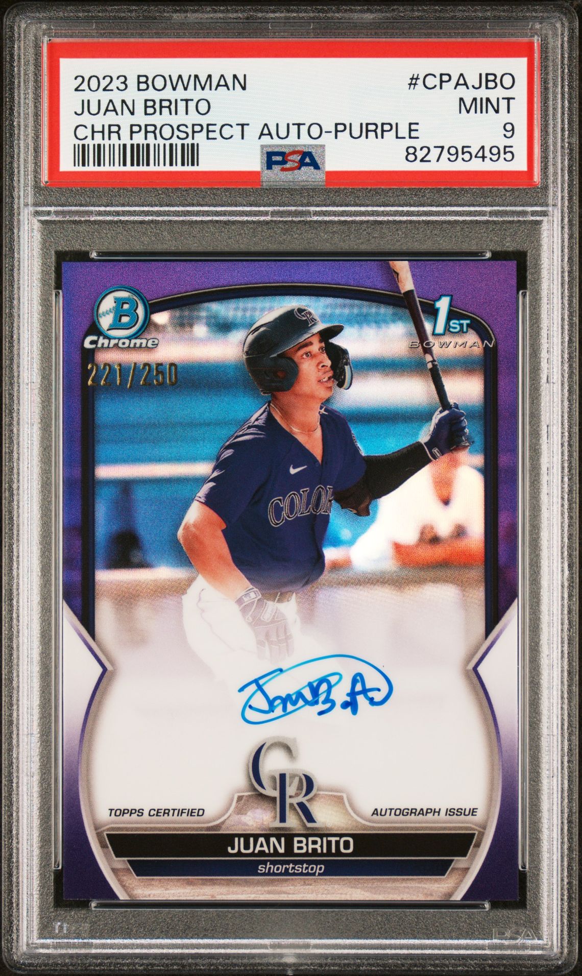 2023 Bowman BOWMAN CHROME PROSPECT AUTOGRAPHS Purple Refractor #CPAJBO Juan Brito front