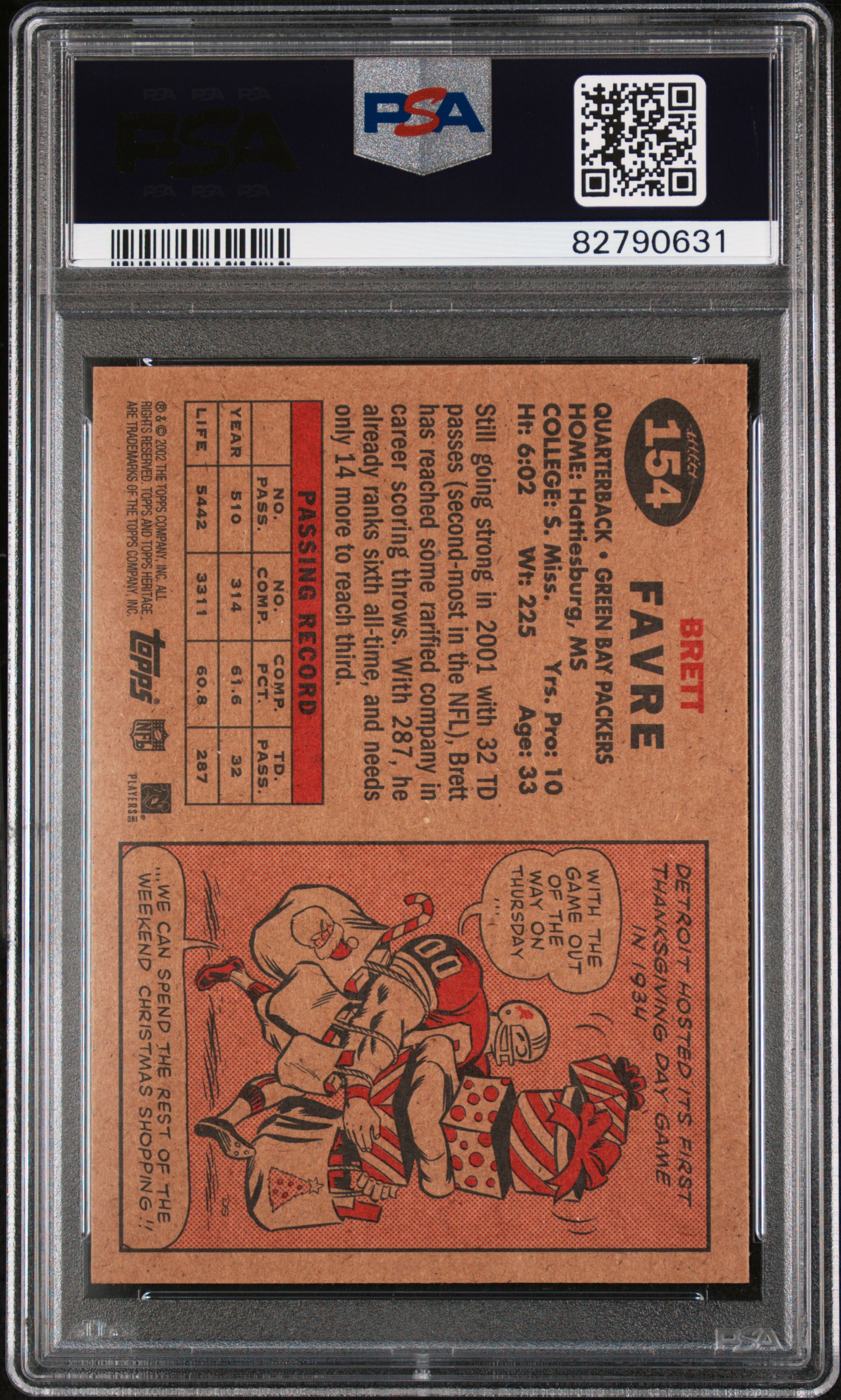 2002 Topps Heritage Brett Favre #154 (Black Back) Nm 7 back