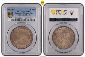 1930-F 5 Mk Rhineland J-346 MS65+