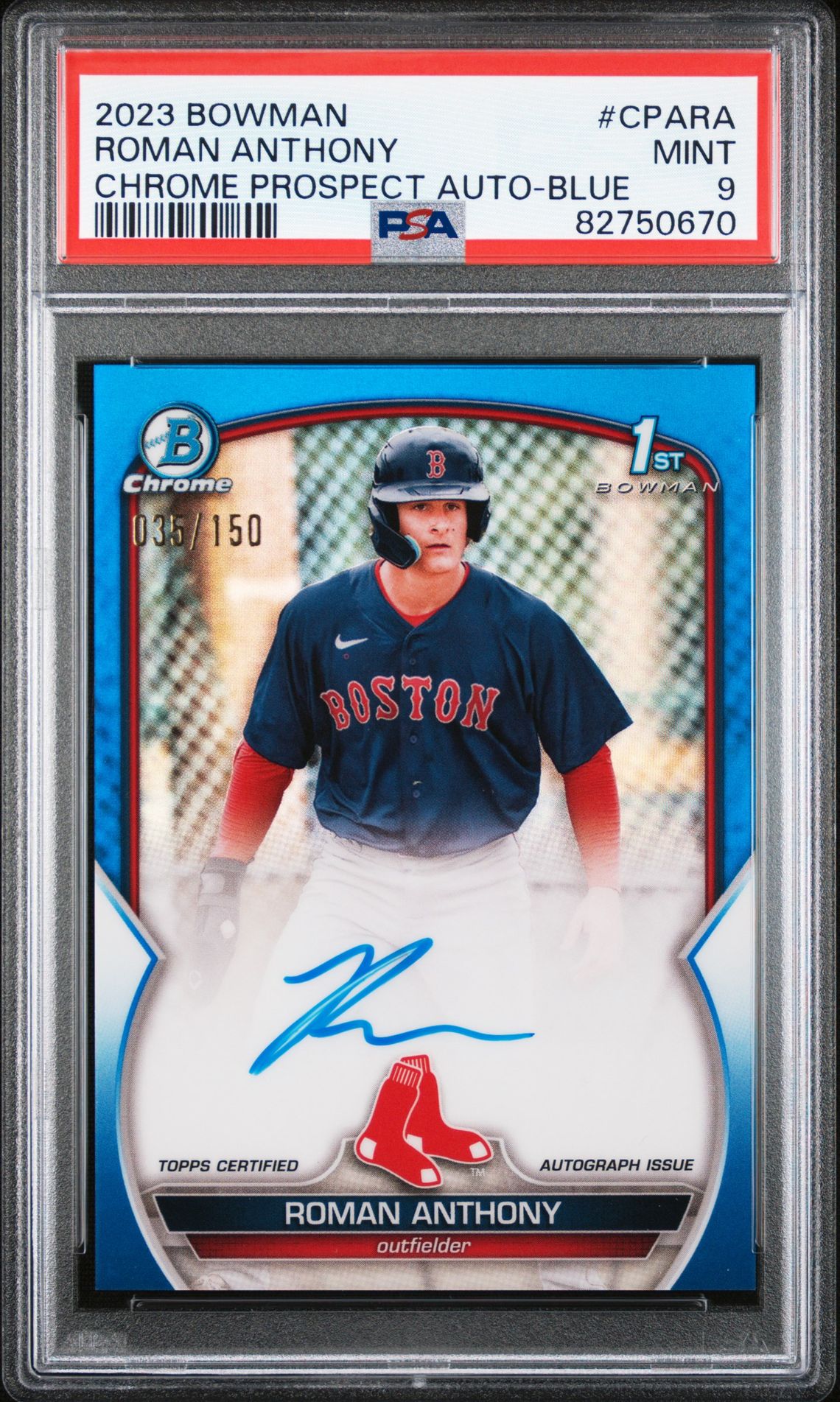 2023 Bowman BOWMAN CHROME PROSPECT AUTOGRAPHS CHR PROSPECT AUTO-BLUE REF #CPARA Roman Anthony front