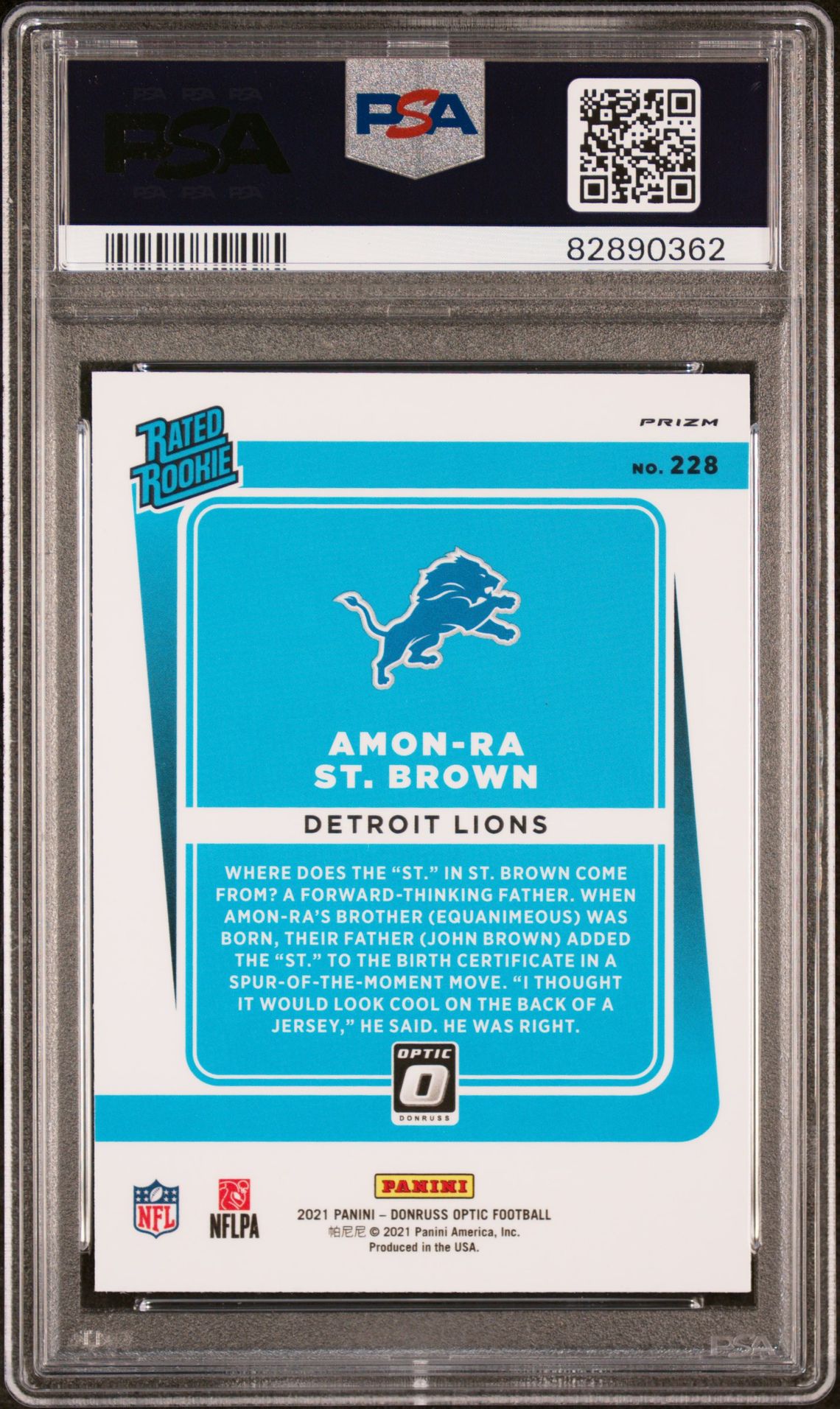 2021 Panini Donruss Optic Amon-Ra St. Brown #228 (Red Hyper) Gem Mt 10 back