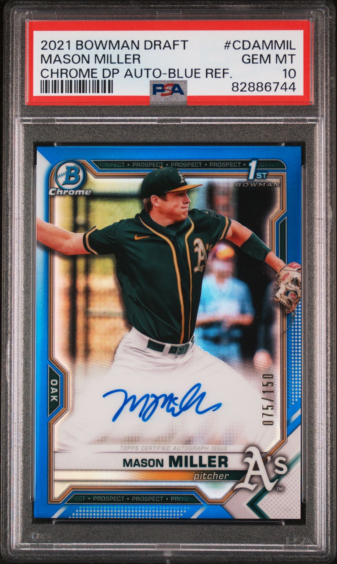 2021 Bowman BOWMAN DRAFT CHROME DRAFT PICK AUTOGRAPHS CHROME DP AUTO-BLUE REF. #CDAMMIL Mason Miller front