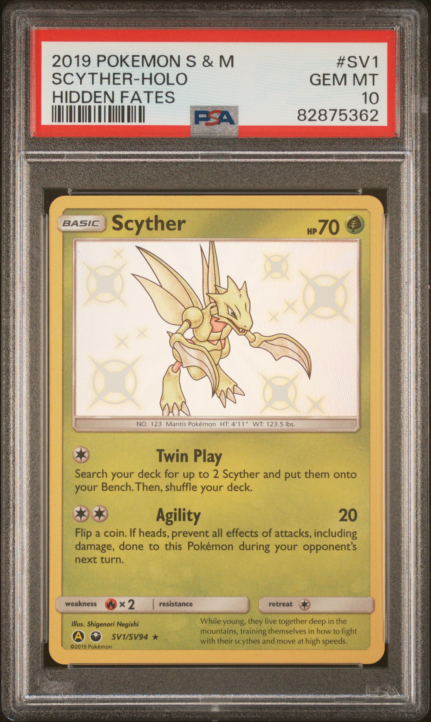 2019 #SV1 Scyther-Holo PSA 10 Sun & Moon Hidden Fates