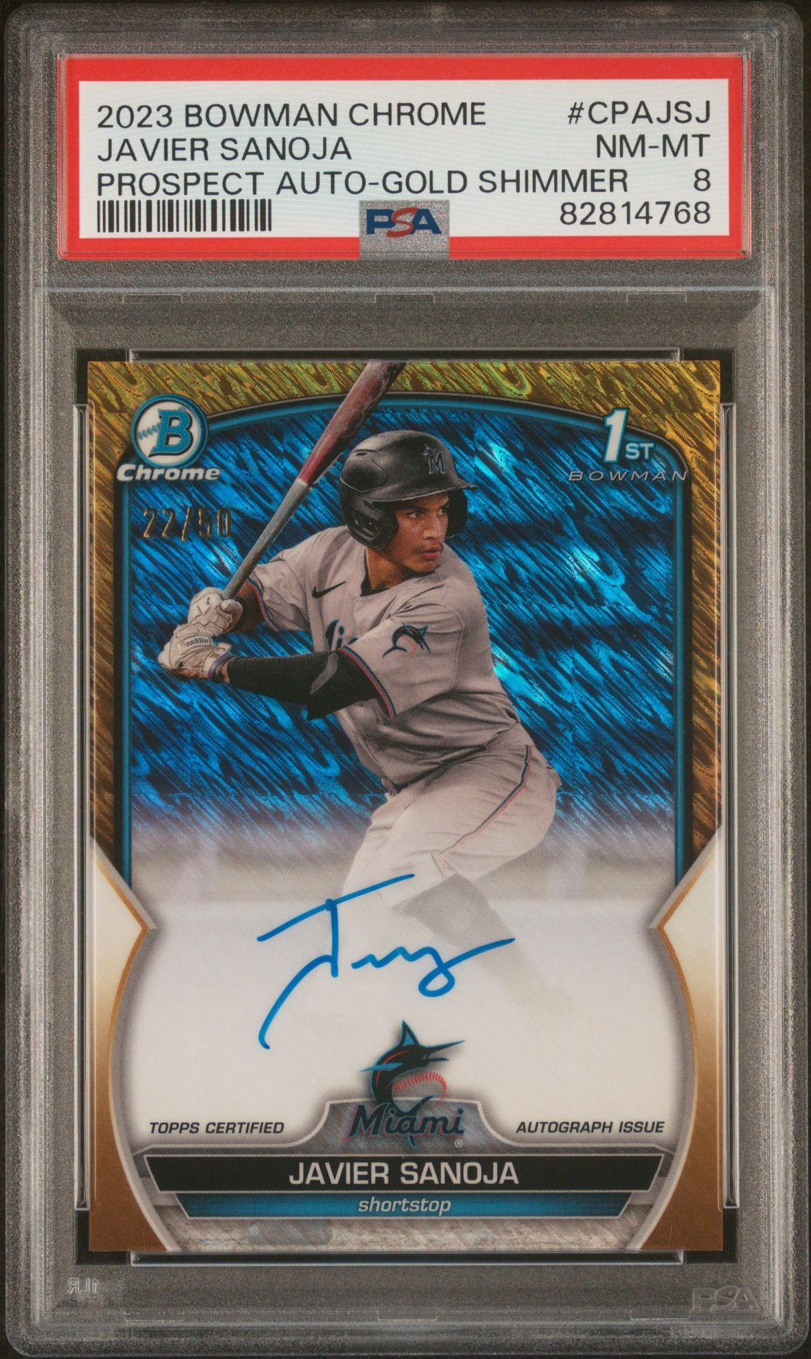 2023 Bowman BOWMAN CHROME PROSPECT AUTOGRAPHS Gold Shimmer #CPAJSJ Javier Sanoja front