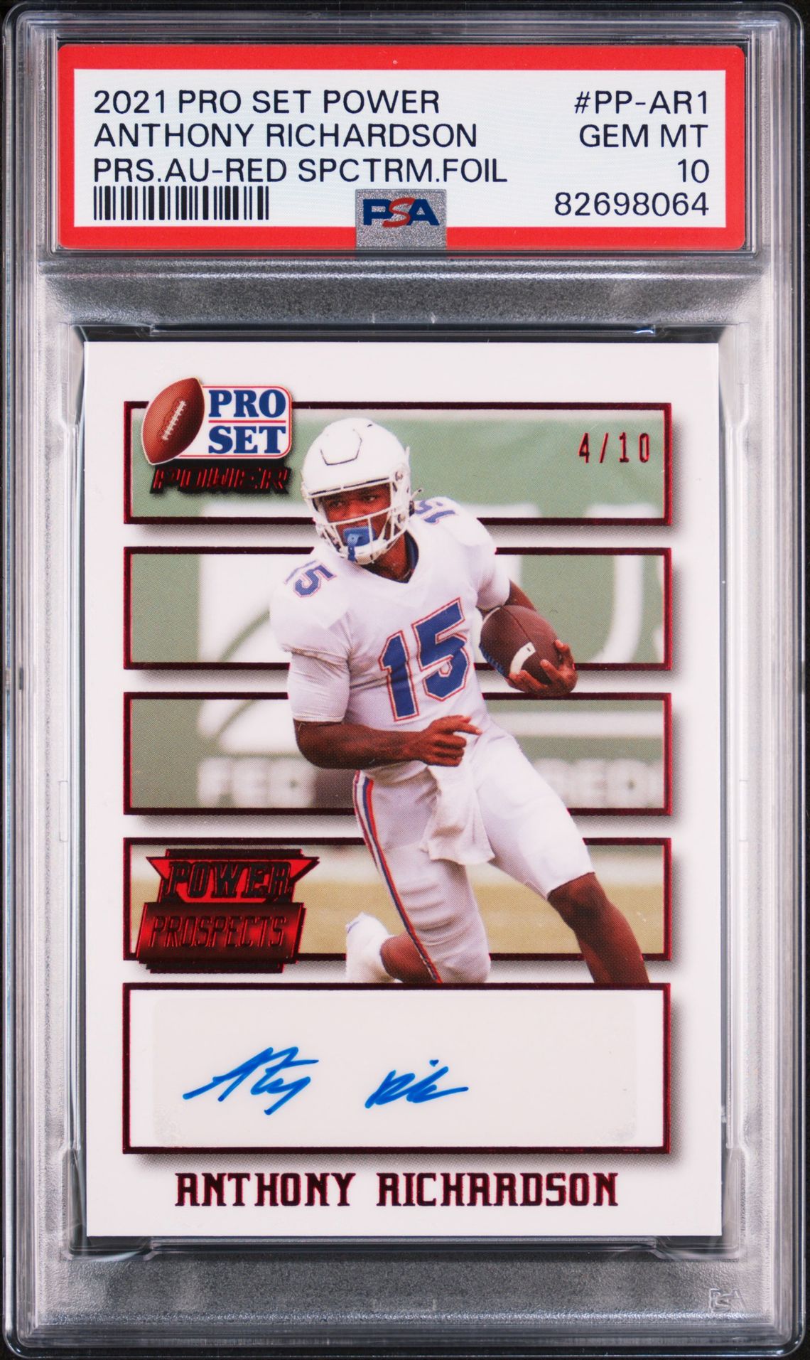 2021 Leaf LEAF PRO SET POWER POWER PROSPECTS AUTOGRAPHS PRS.AU-RED SPCTRM.FOIL #PP-AR1 Anthony Richardson front