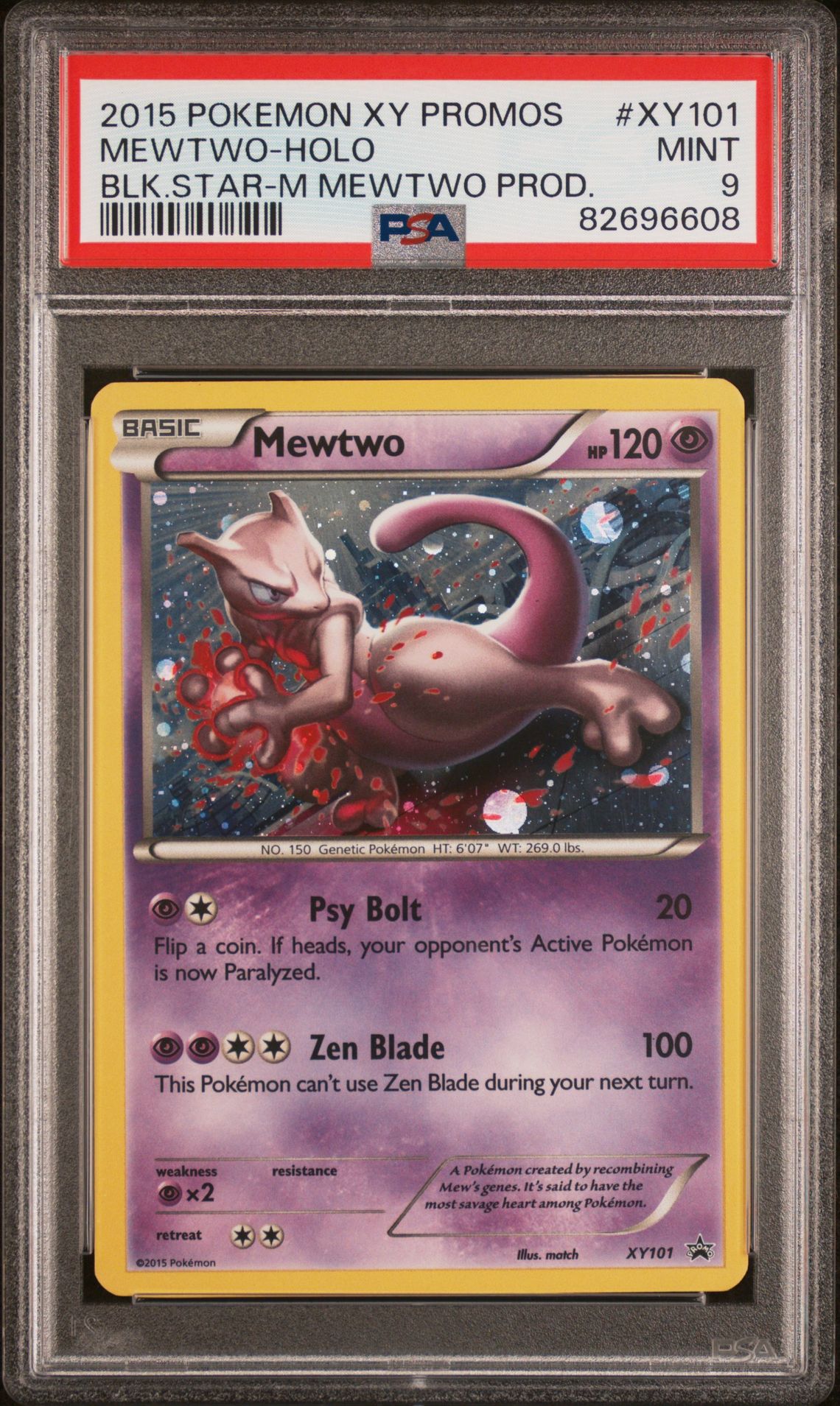 2015 Pokemon Black Star Promo BLK.STAR-M MEWTWO PROD. #XY101 Mewtwo-Holo front