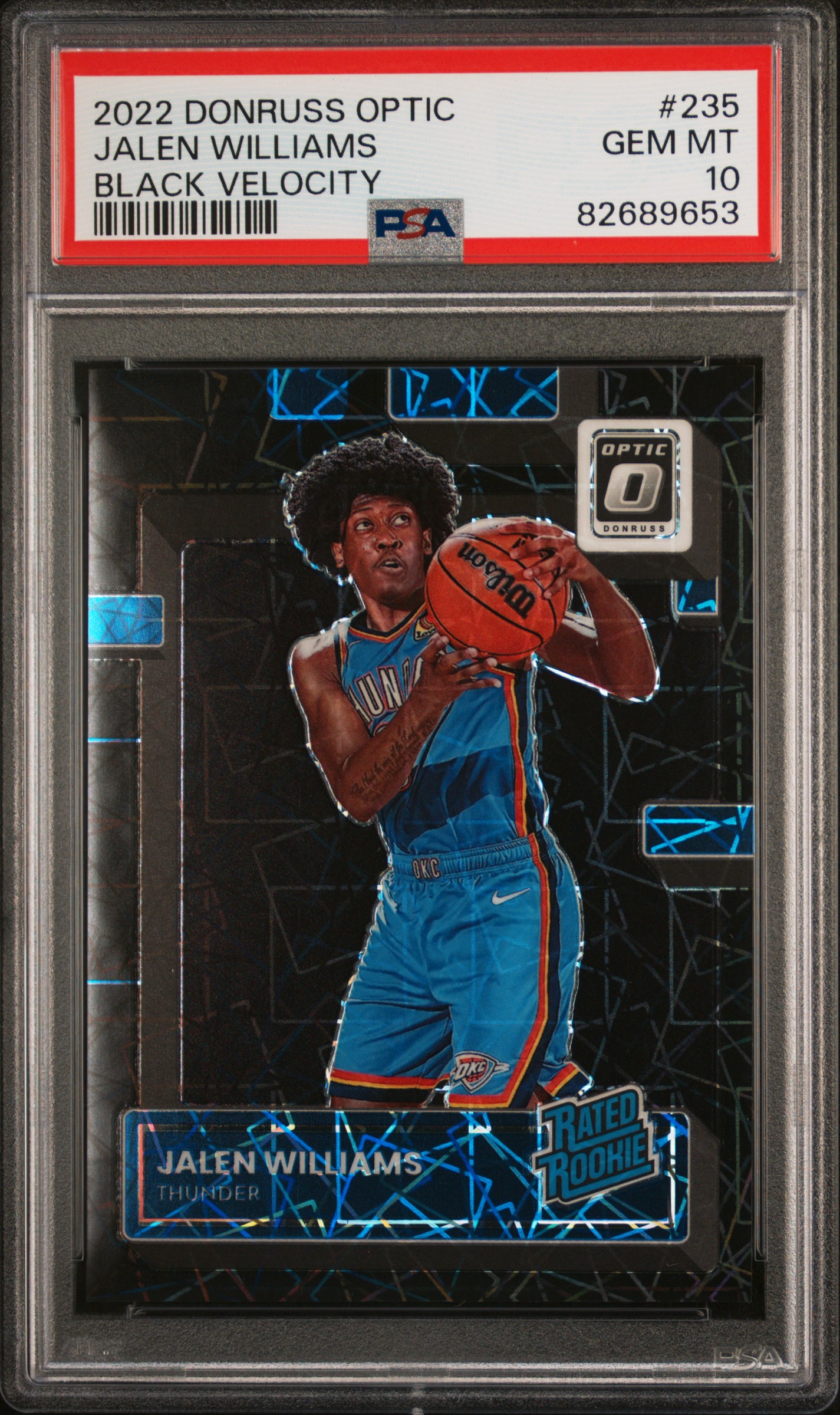 2022-23 Panini Donruss Optic Black Velocity #235 Jalen Williams Rookie Card (#28/39) ‚ PSA GEM MT 10