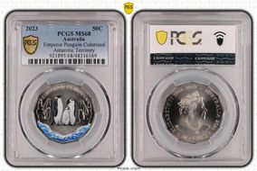 2023 50C Emperor Penguin Colorized Antarctic Territory MS68