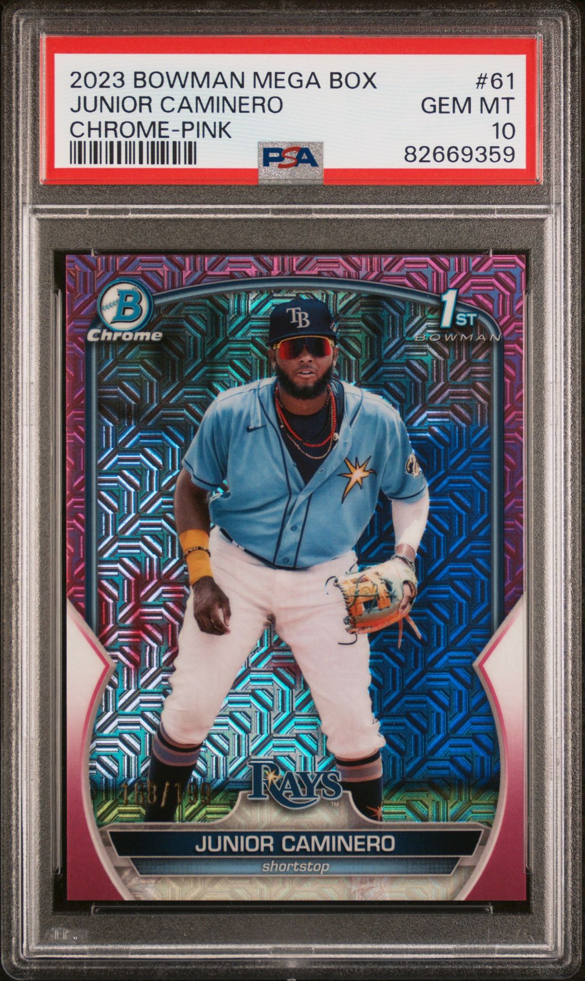 2023 Bowman Mega Box Chrome Junior Caminero #61 (Chrome-Pink Refractor) Gem Mt 10 front