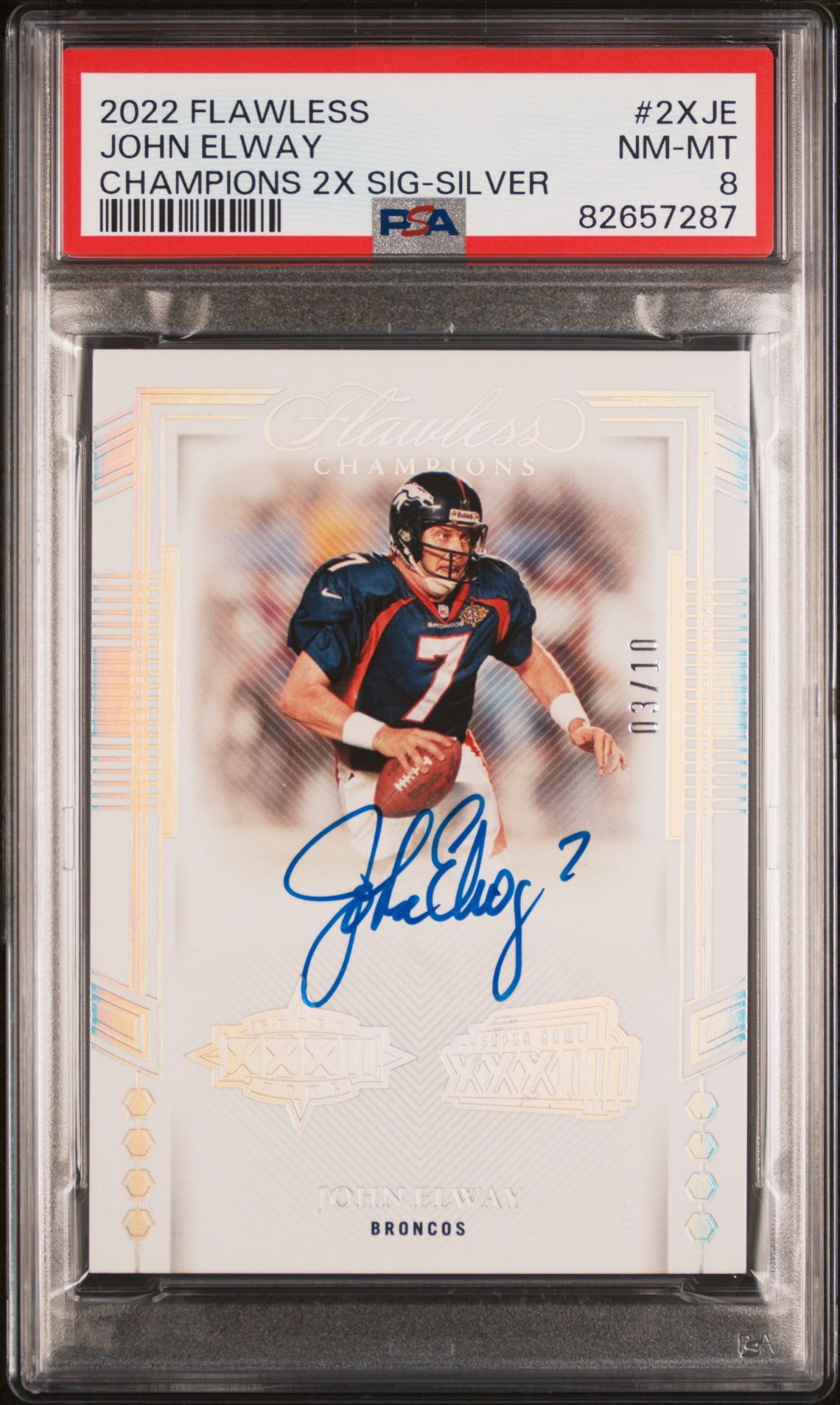 2022 Panini PANINI FLAWLESS CHAMPIONS 2X SIGNATURES SILVER #2XJE John Elway front