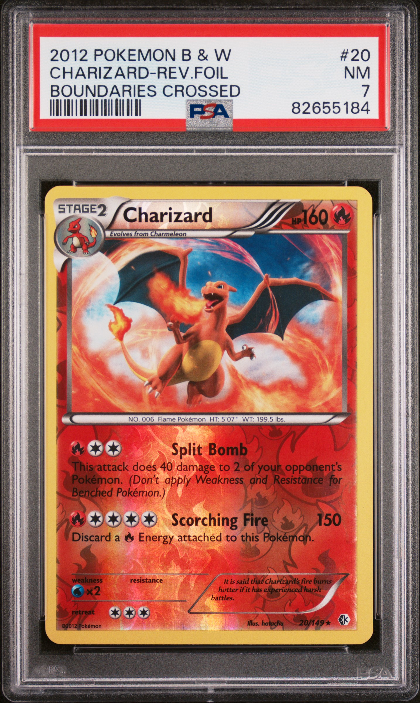 2012 Pokemon Black & White Boundaries Crossed 20 Charizard-Reverse Foil – PSA NM 7