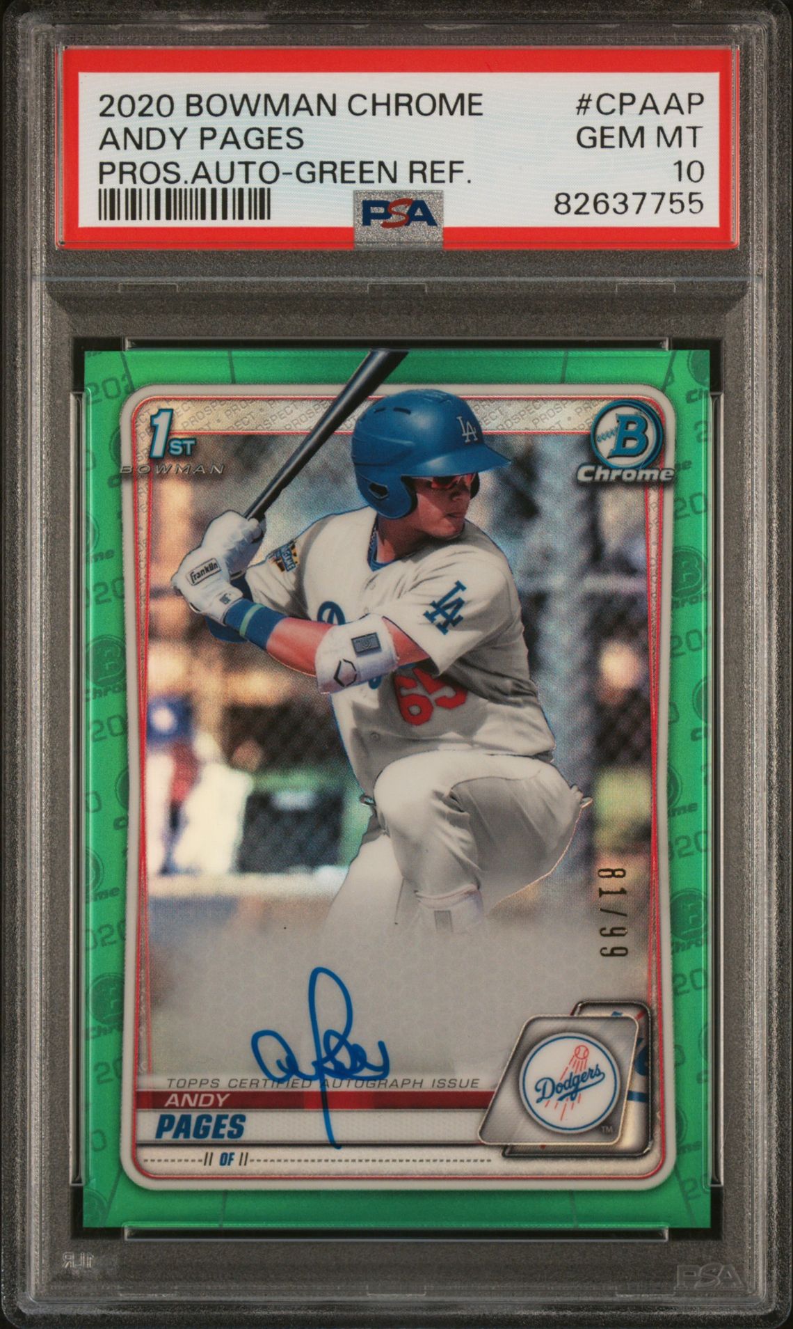 2020 Bowman BOWMAN CHROME PROSPECT AUTOGRAPHS Green Refractor #CPAAP Andy Pages front