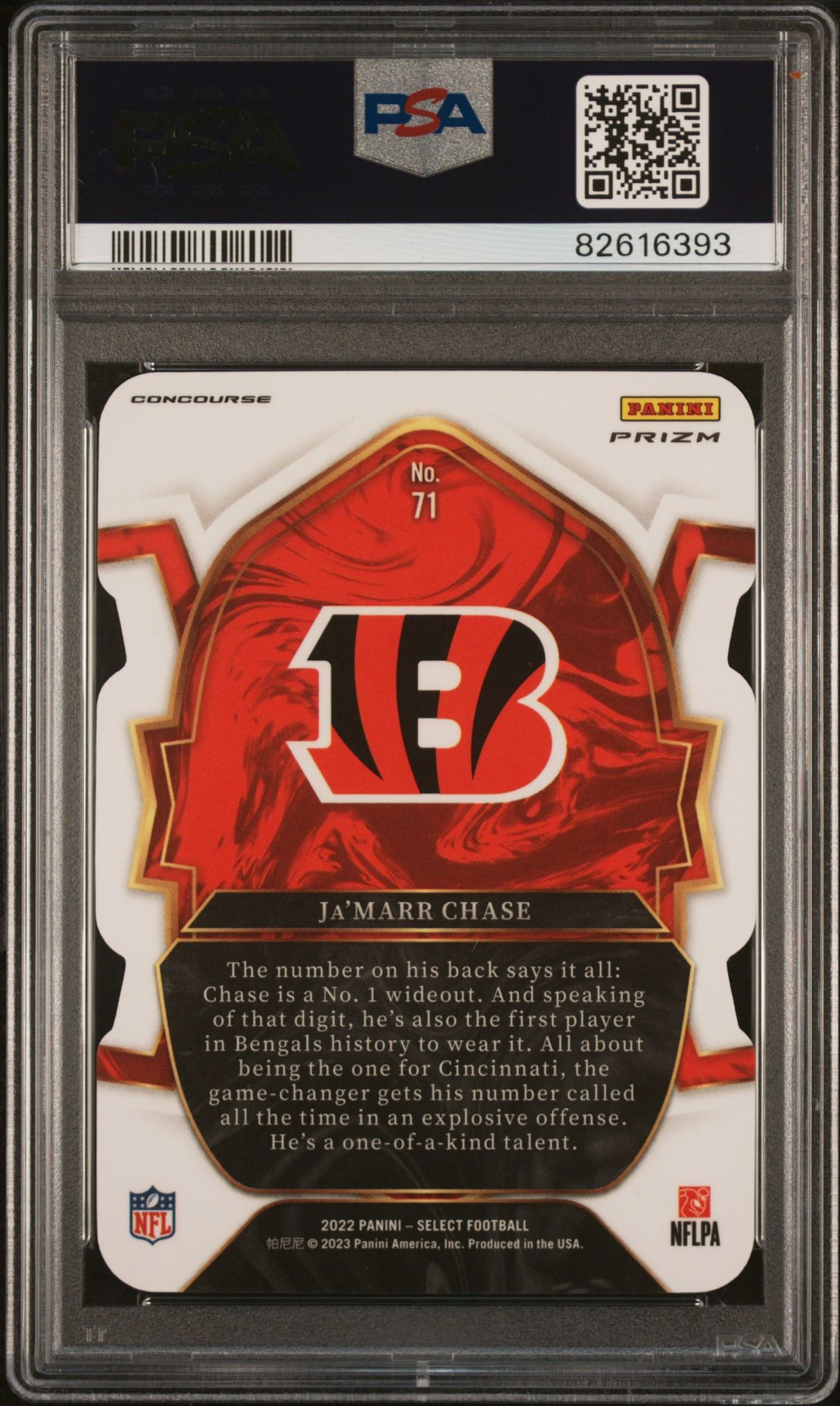 2022 Panini Select Ja'marr Chase #71 (Die-Cut Black/Green Prizm) Mint 9 back