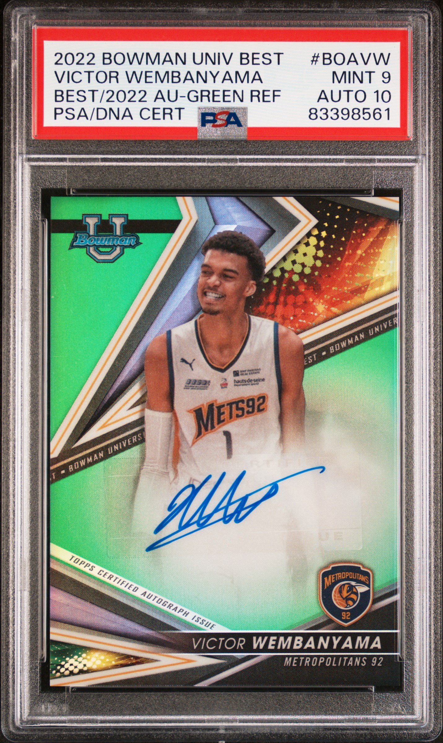 2022 BOWMAN UNIVERSITY BEST BEST OF 2022 AUTOGRAPH #BOAVW VICTOR WEMBANYAMA BEST/2022 AU-GREEN REF