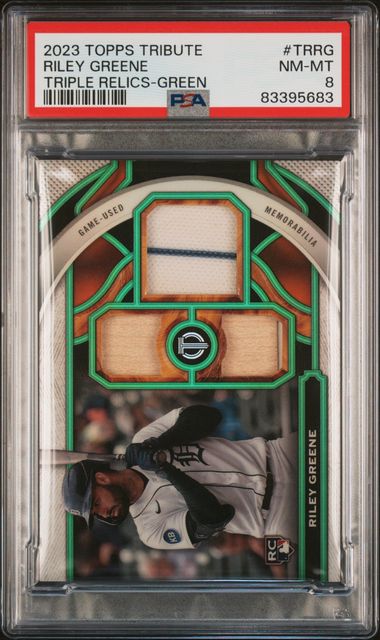 2023 Topps Tribute Tribute Triple Relics Green #TR-RG Riley Greene